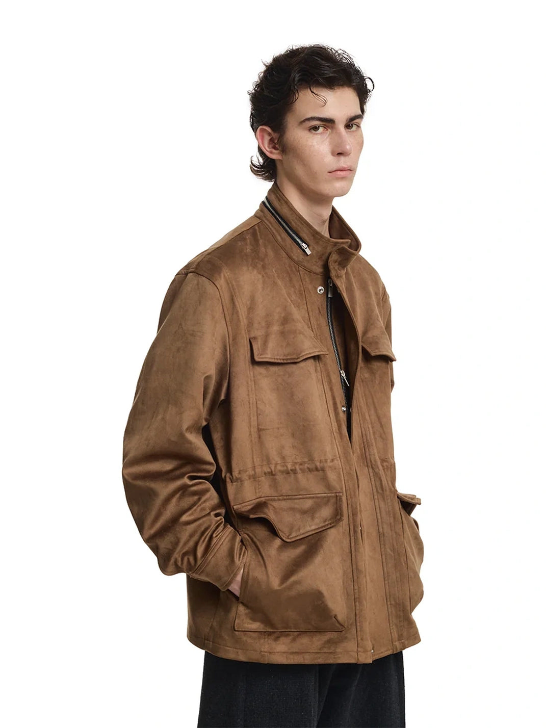 Brown Suede Effect Multi Pocket Field Jacket - product view 2