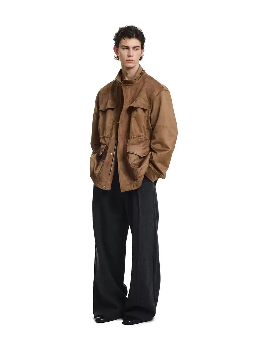 Brown Suede Effect Multi Pocket Field Jacket - product view 3