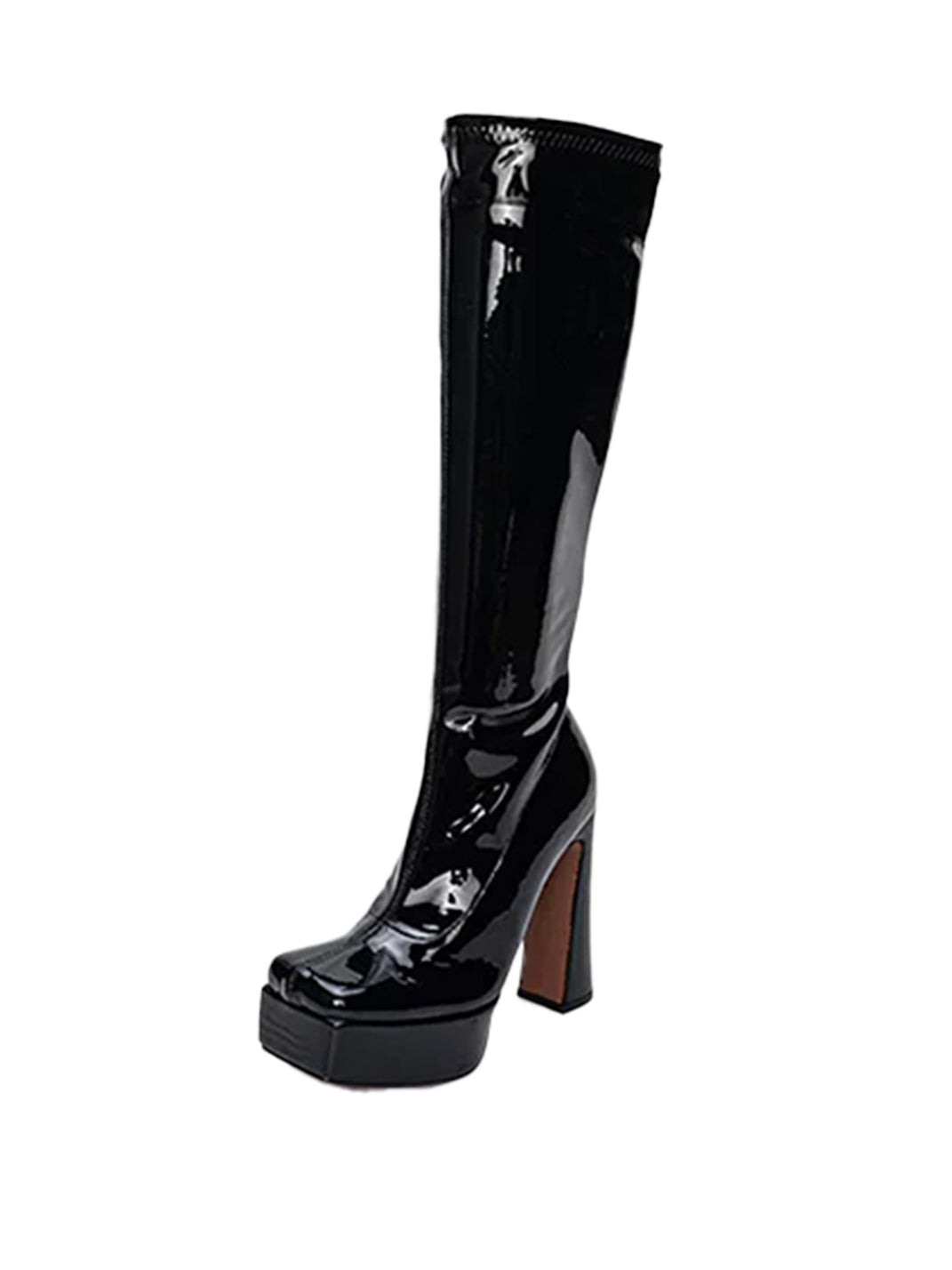 Glossy Square-Toe Platform Knee-High Boots - product view 1