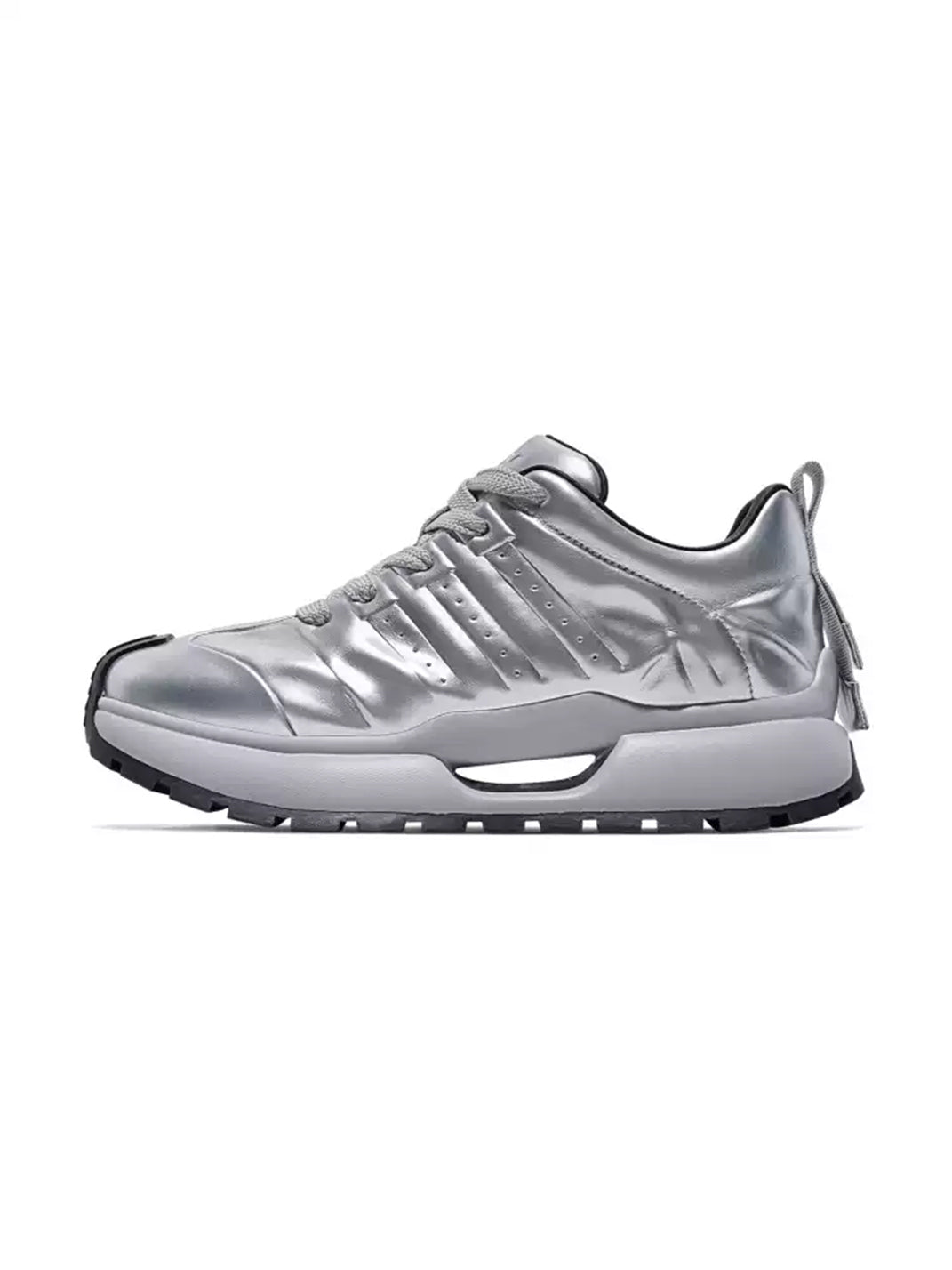 Silver Striped Leather Low-Top Sneakers - product view 1