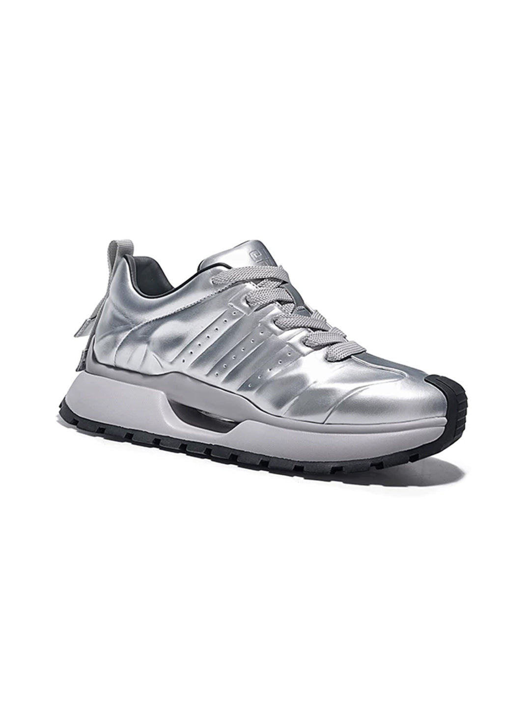 Silver Striped Leather Low-Top Sneakers - product view 2