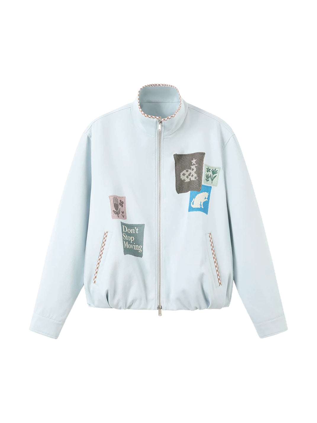 Check Trim Patchwork Stand Collar Jacket - product view 4