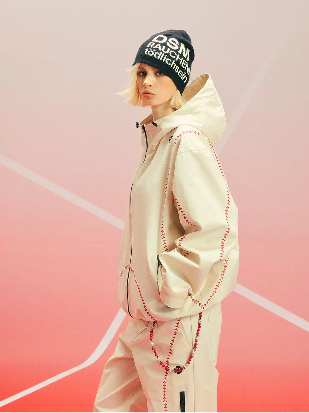 Contrast Stitch Angled Zip Hooded Jacket - product view 3