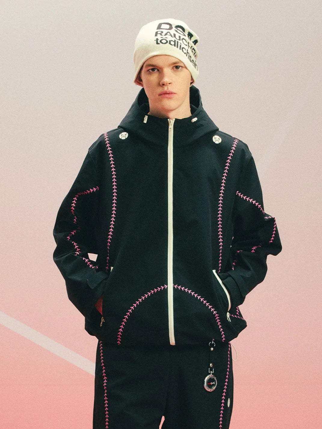 Contrast Stitch Angled Zip Hooded Jacket - product view 5