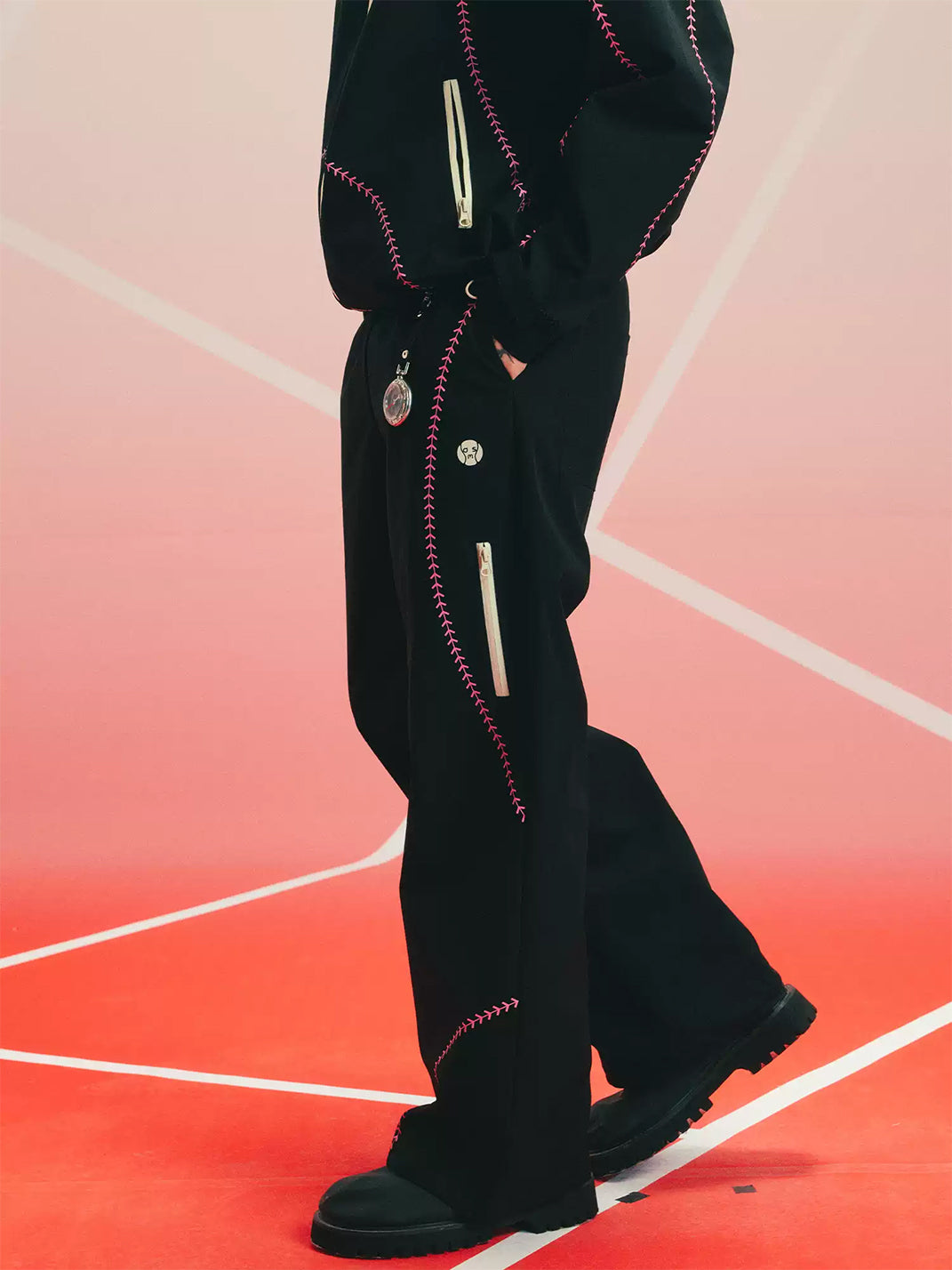 Contrast Stitch Straight Leg Zip Pocket Pants - product view 3