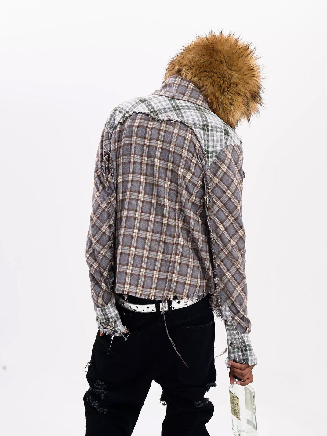 Frayed Plaid Cotton Shoulder Zip Shacket - product view 6