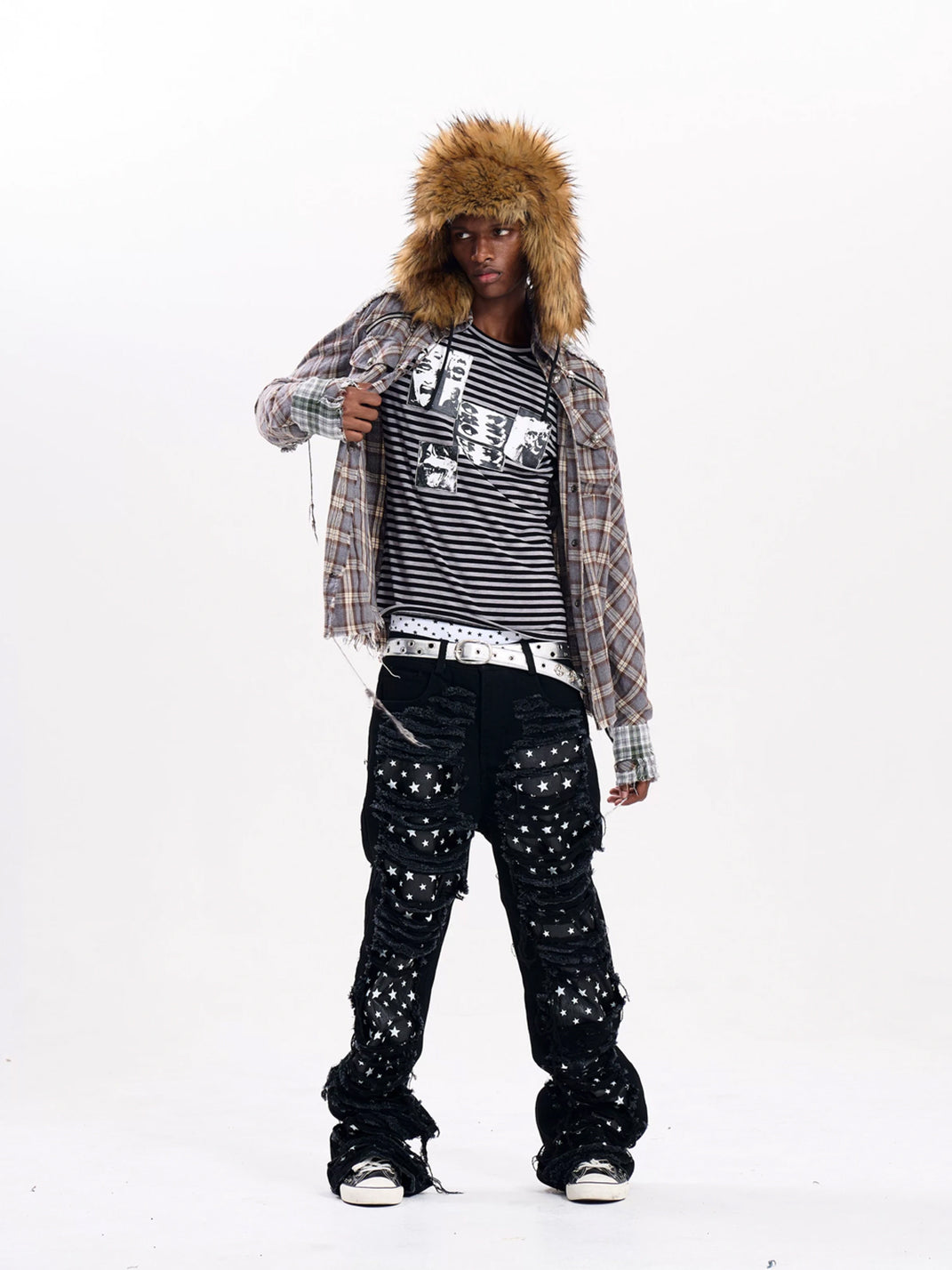 Frayed Plaid Cotton Shoulder Zip Shacket - product view 9