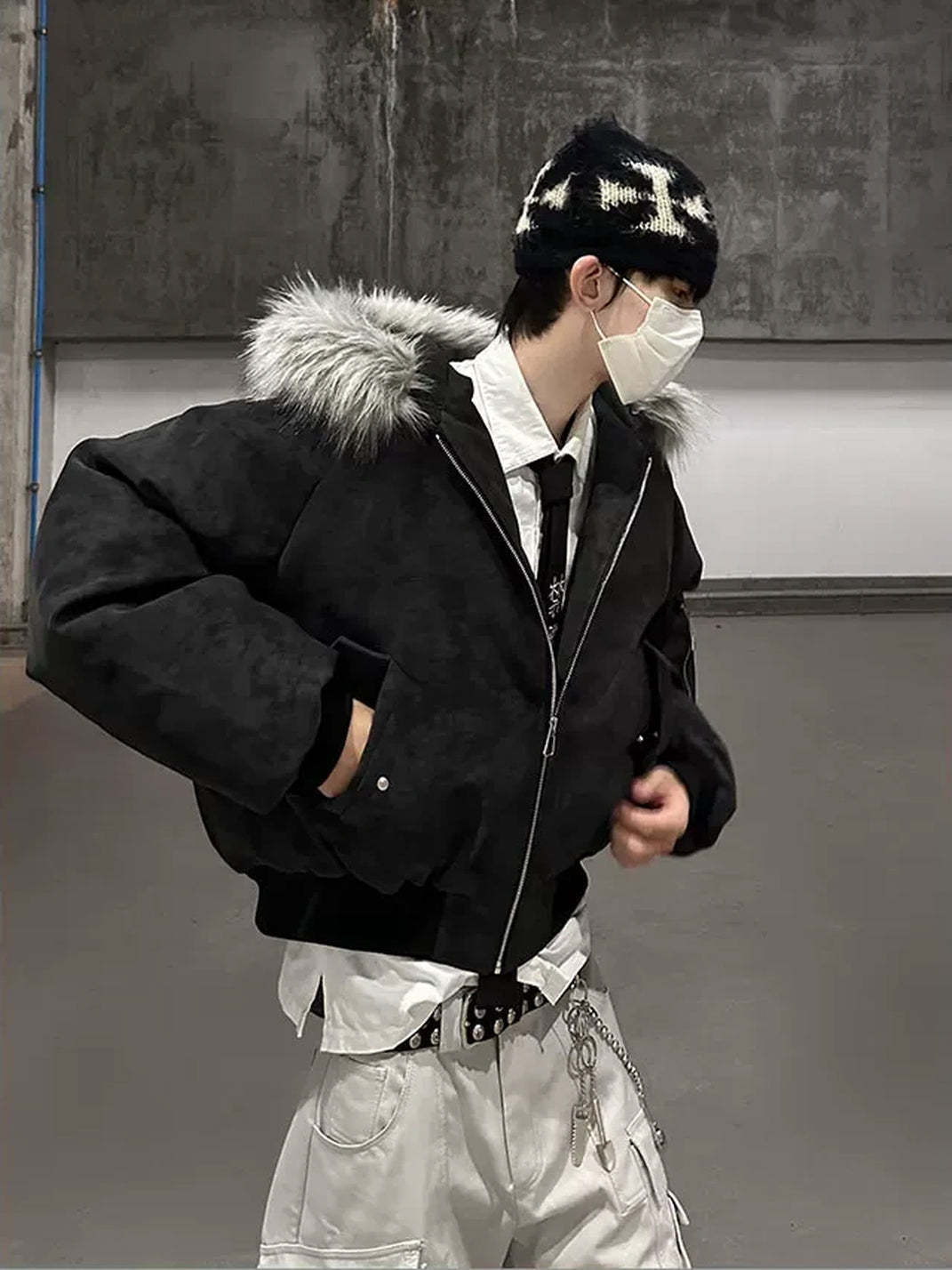Charcoal Plush Hood Raglan Bomber Jacket - product view 6