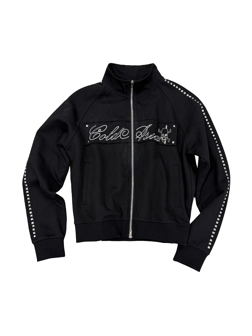 Silver Skull Studded Cotton Track Jacket - product view 1