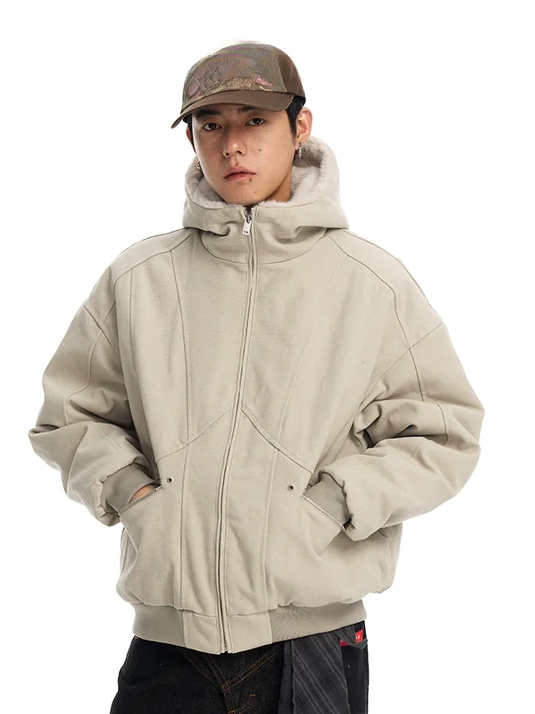 Plush Lined Canvas Zip Workwear Jacket - product view 1