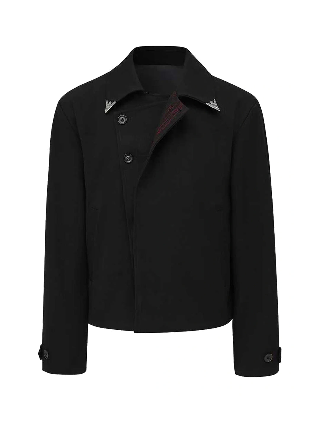 Black Red Lapel Ornate Button Jacket - product view 1