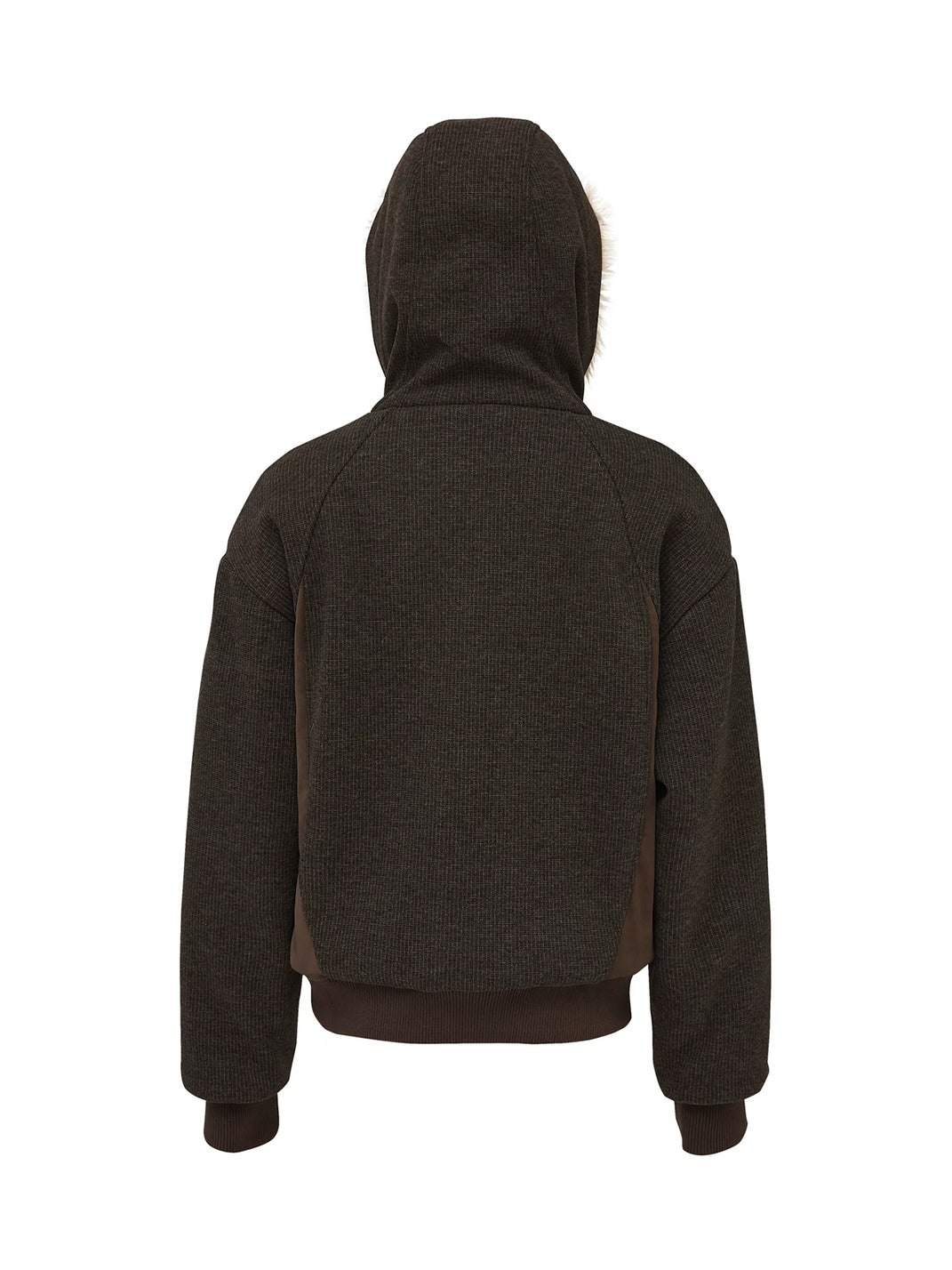 Brown Plush Hood Asymmetric Toggle Jacket - product view 8