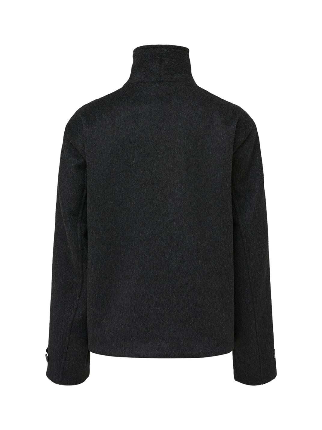 Black Belted Convertible Collar Wool Jacket - product view 5