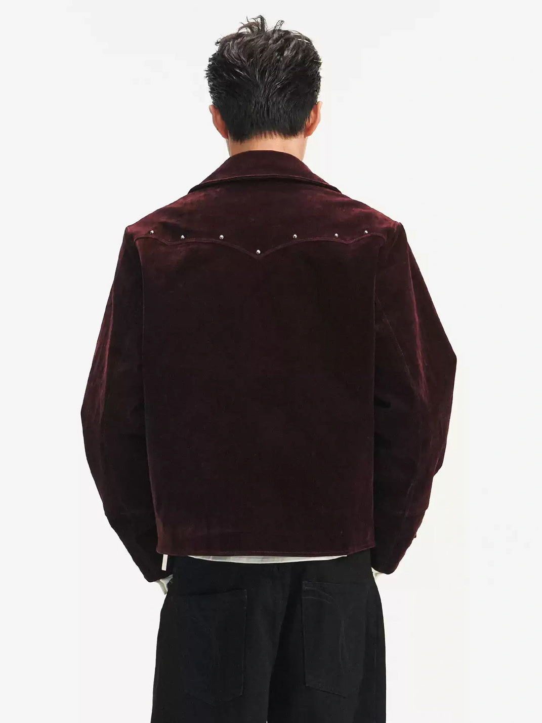Burgundy Studded Yoke Velvet Denim Jacket - product view 4
