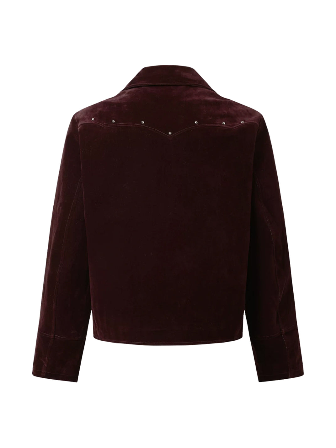 Burgundy Studded Yoke Velvet Denim Jacket - product view 6