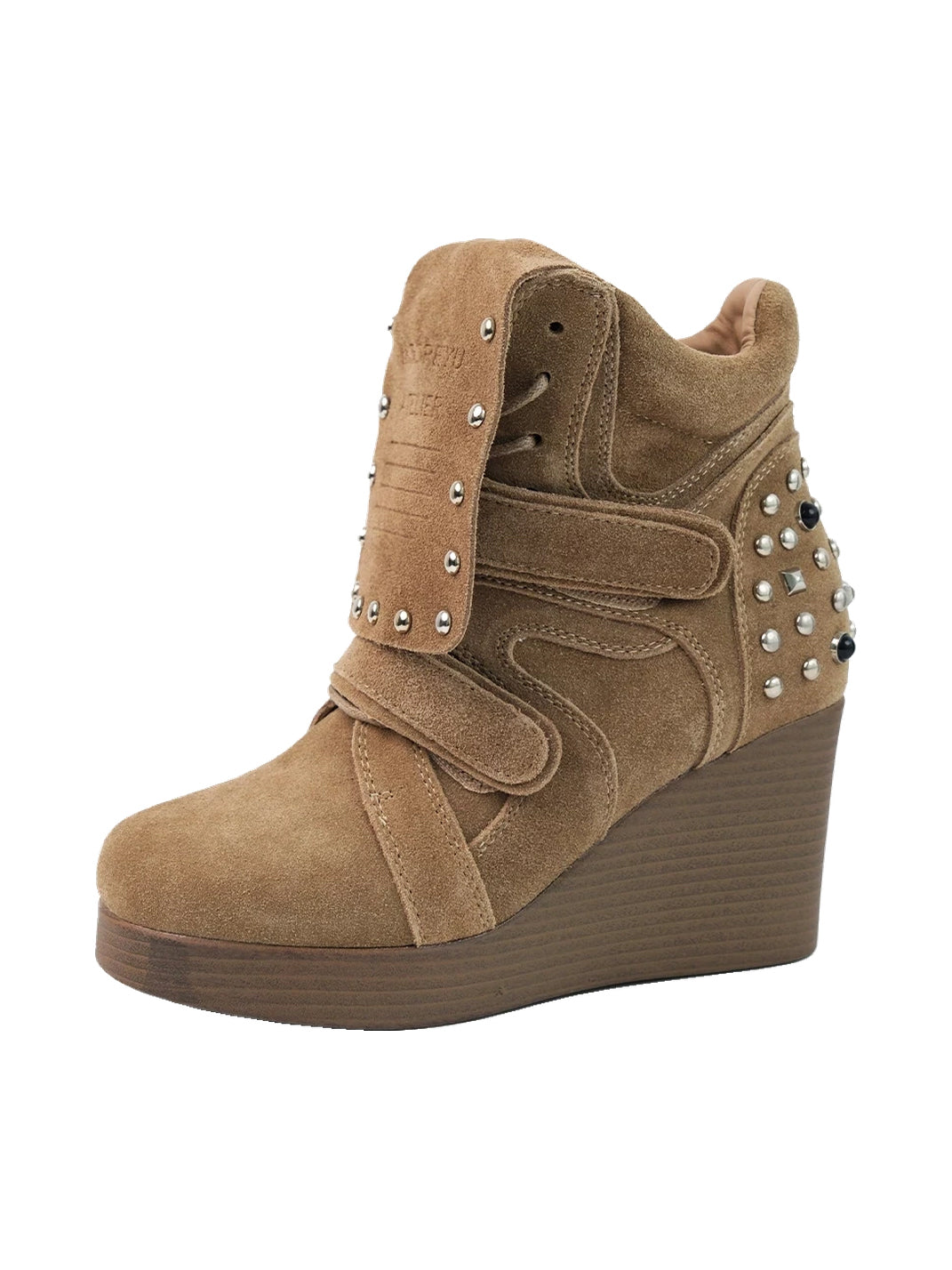 Studded Camel Suede Strap Wedge Boots - product view 1