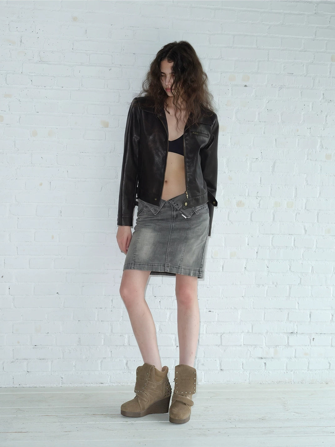 Studded Camel Suede Strap Wedge Boots - product view 7