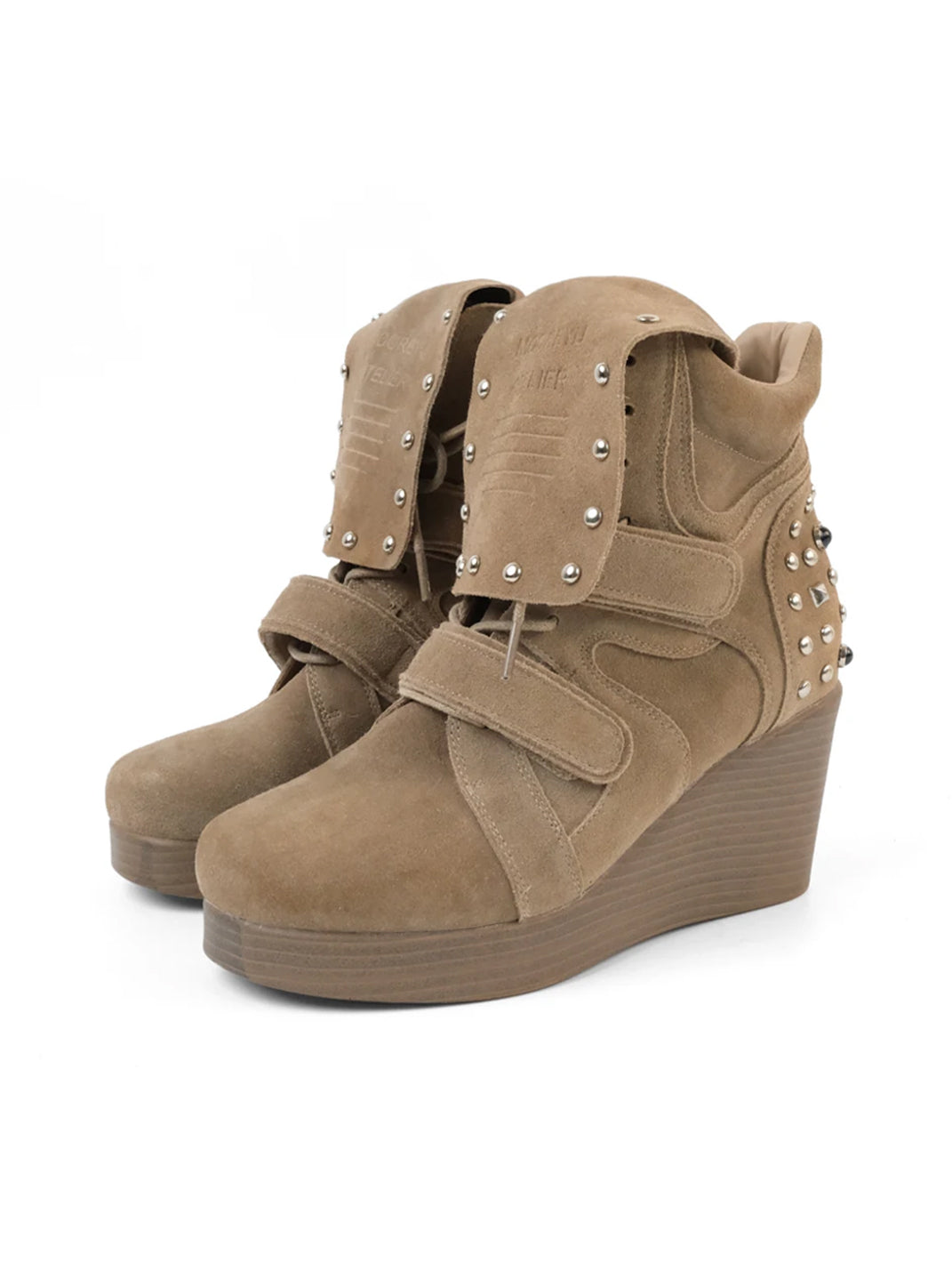 Studded Camel Suede Strap Wedge Boots - product view 8