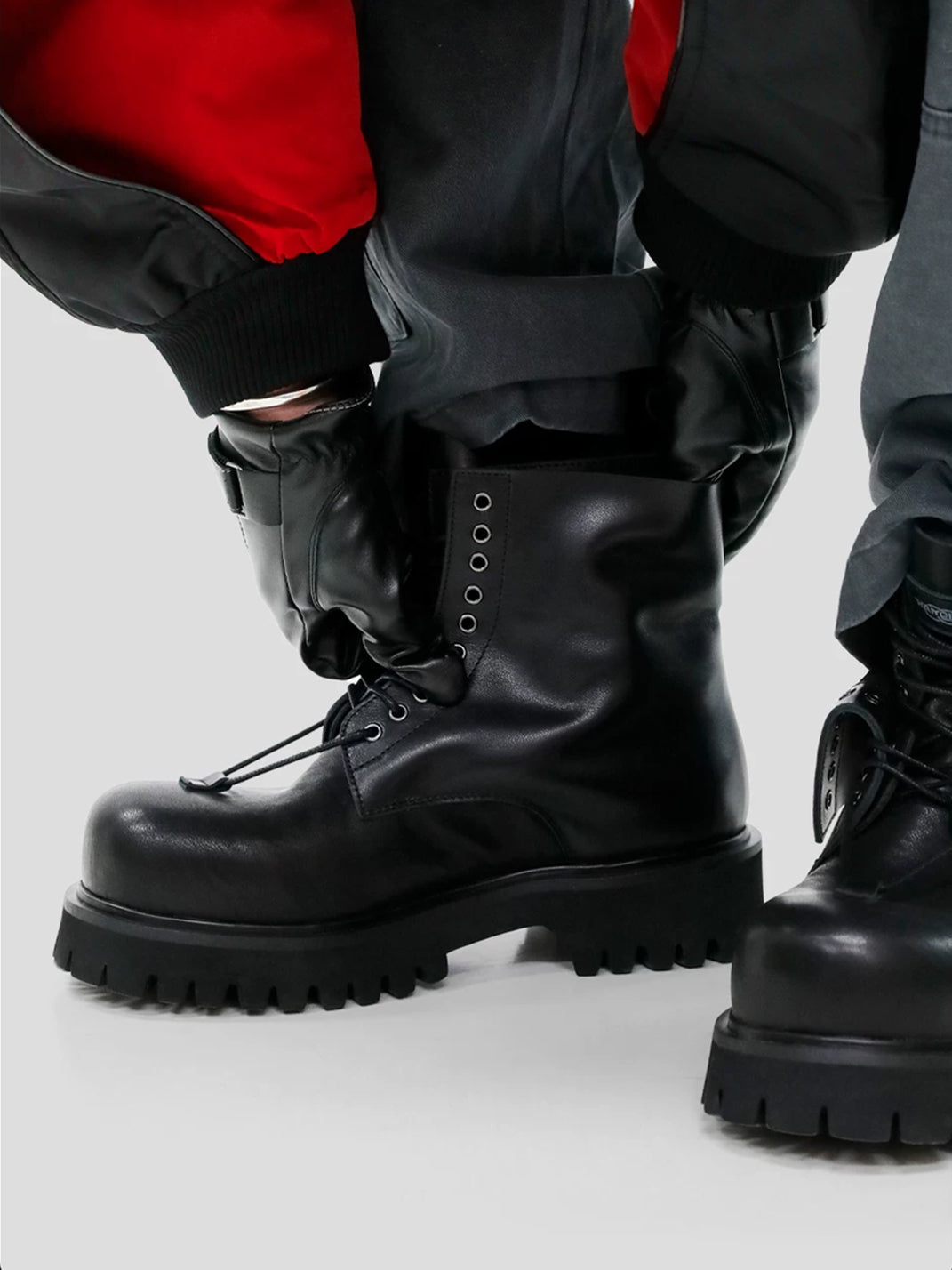 Black Foldover Eyelet Lug Sole Boots - product view 2