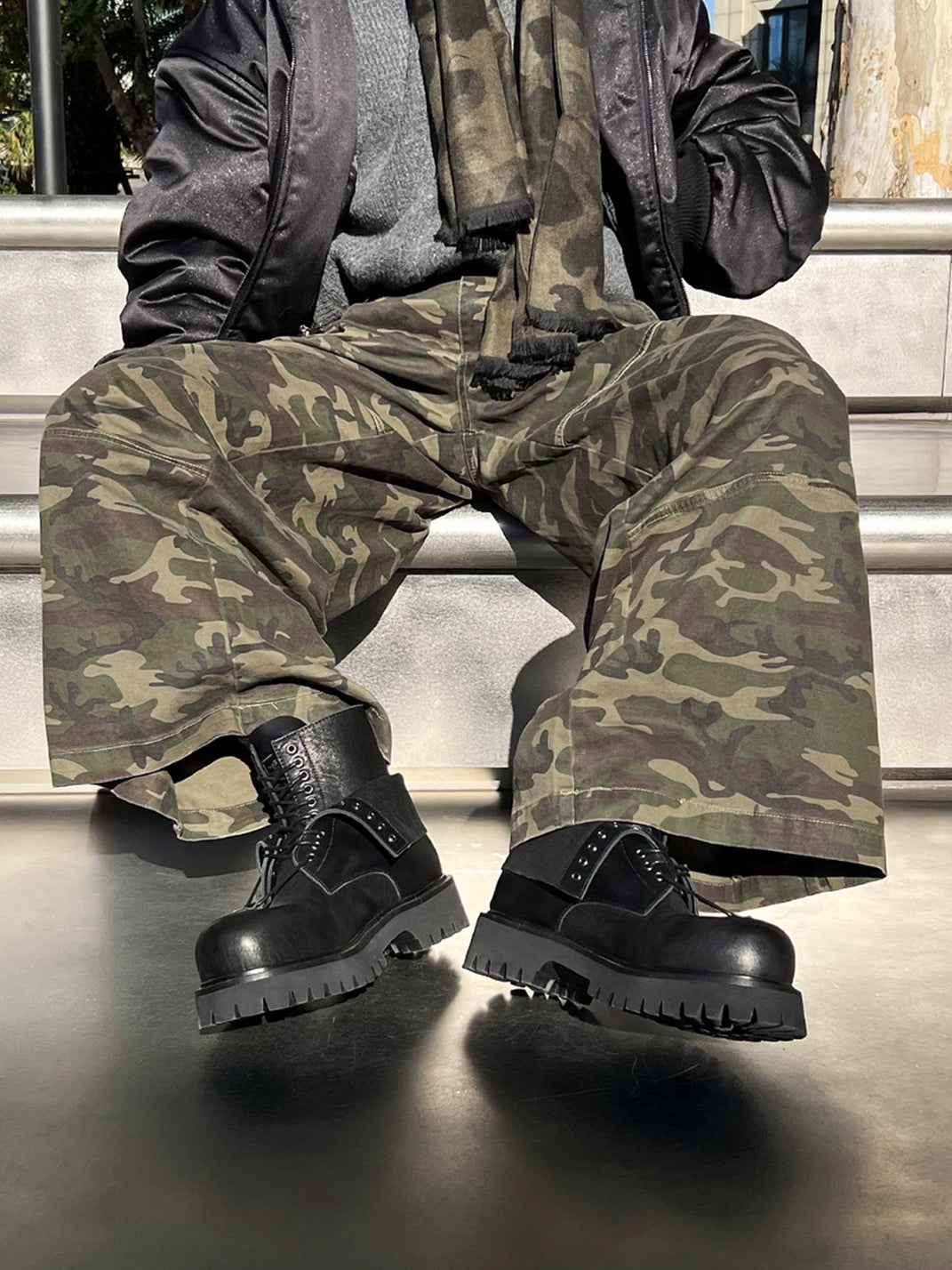 Black Foldover Eyelet Lug Sole Boots - product view 6