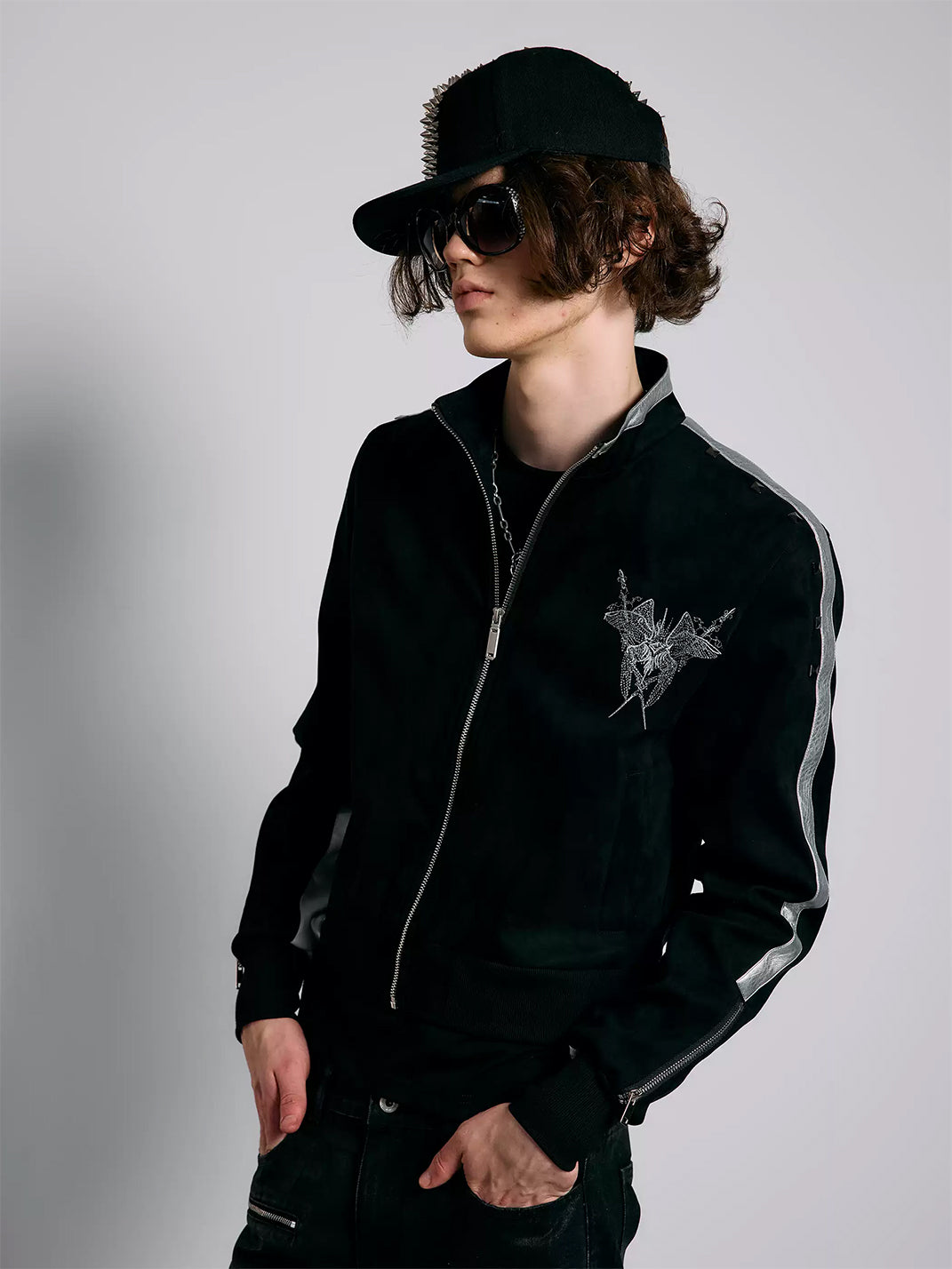 Silver Stripe Wing Embroidered Stand Collar Jacket - product view 2