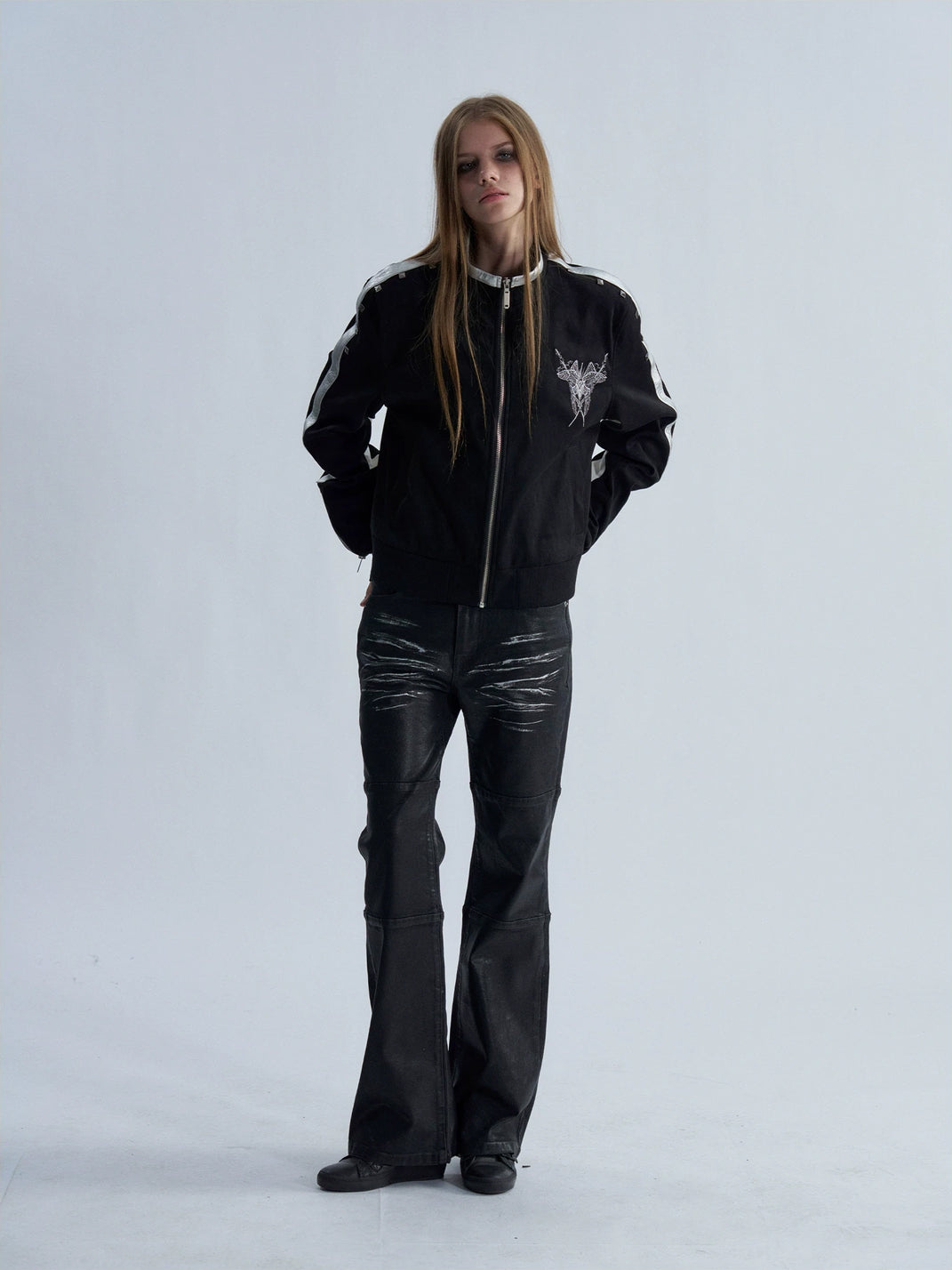 Silver Stripe Wing Embroidered Stand Collar Jacket - product view 7