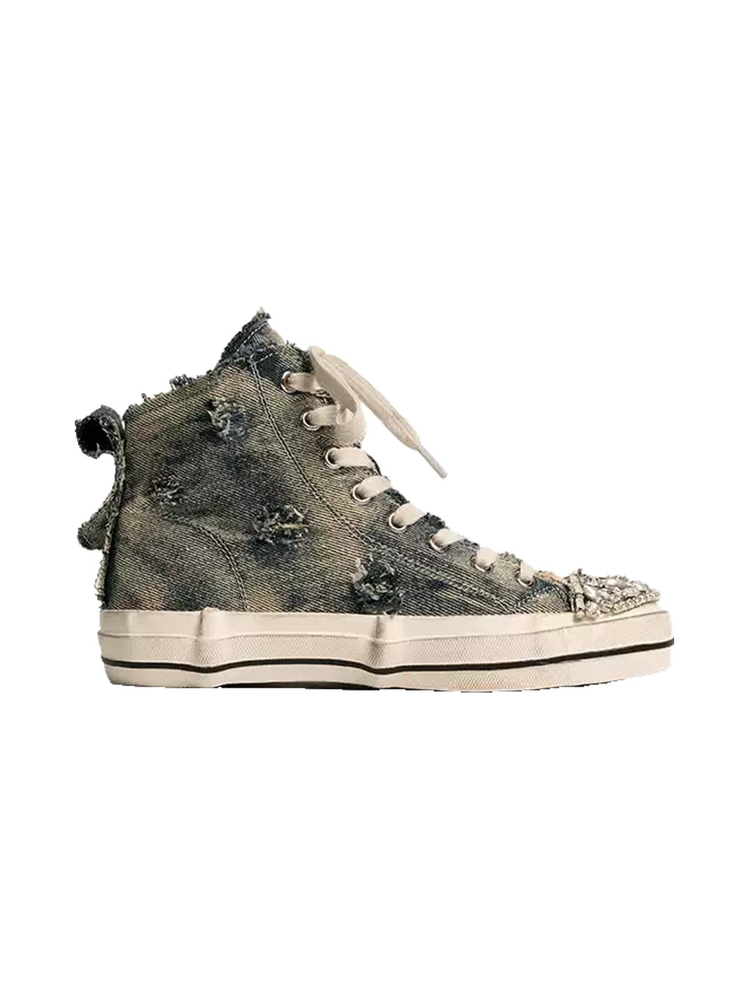 Rhinestone Distressed Denim High-Top Sneakers - view 3