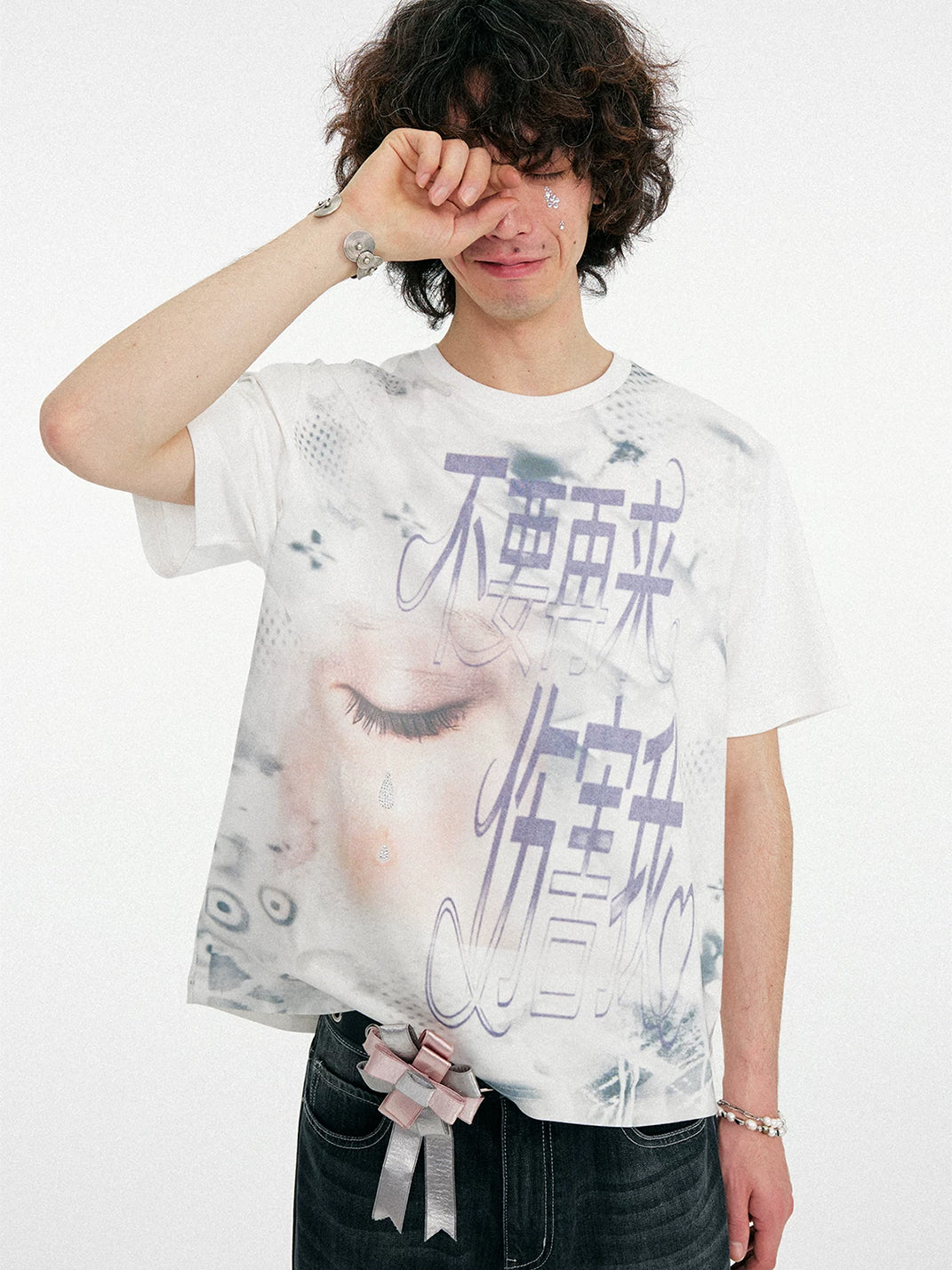 Rhinestone Tears Graphic Cotton-Blend Tee — product view 2