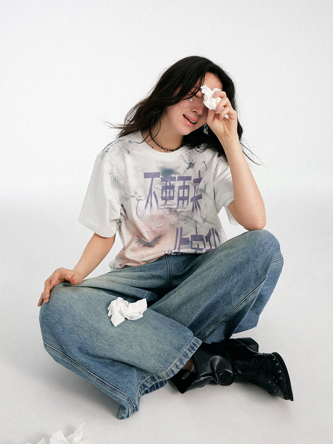 Rhinestone Tears Graphic Cotton-Blend Tee — product view 5