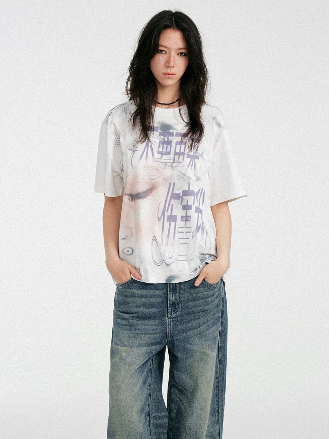 Rhinestone Tears Graphic Cotton-Blend Tee — product view 6
