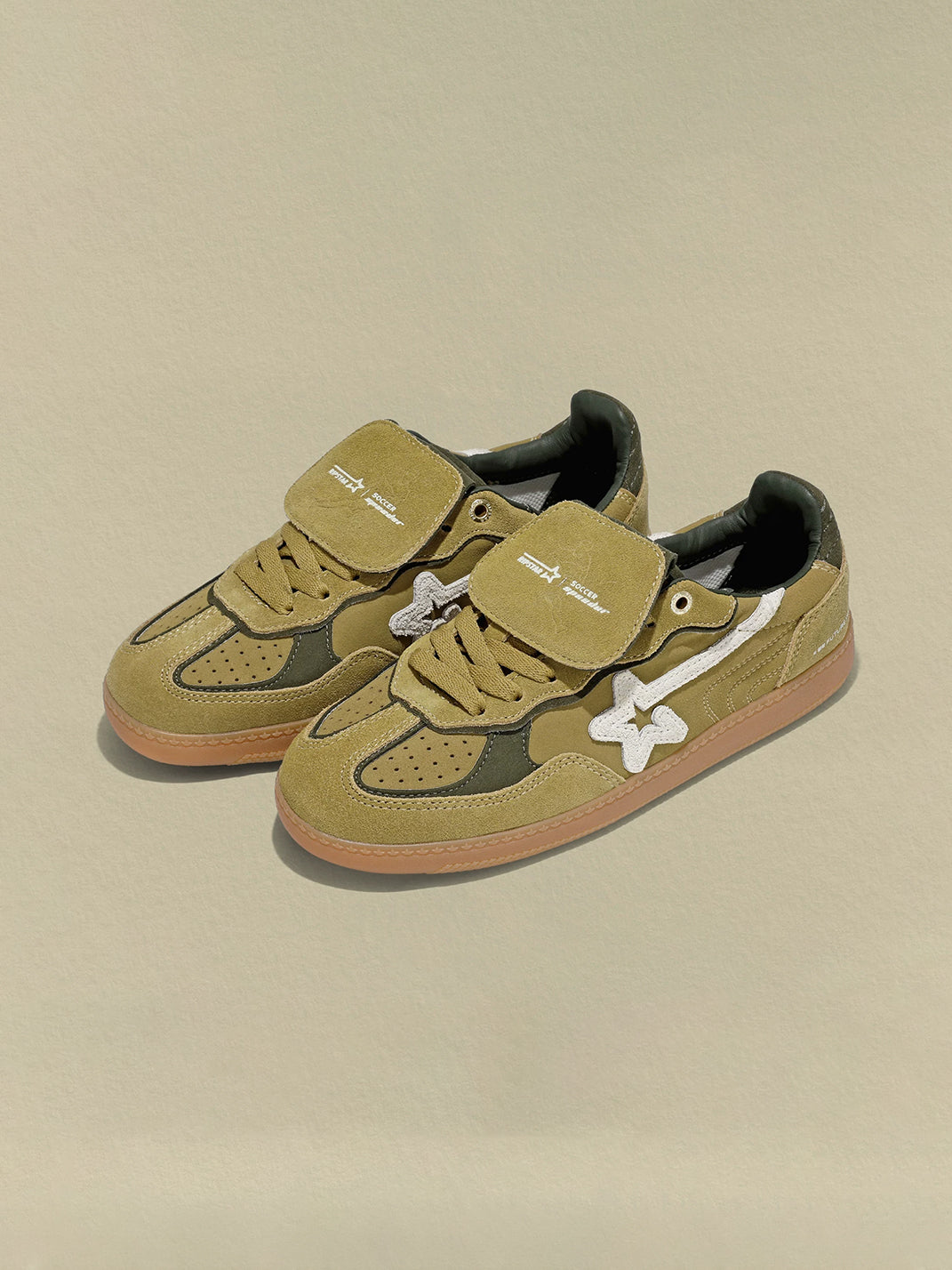 Avocado Suede Star-Panel Retro Trainers - View 7