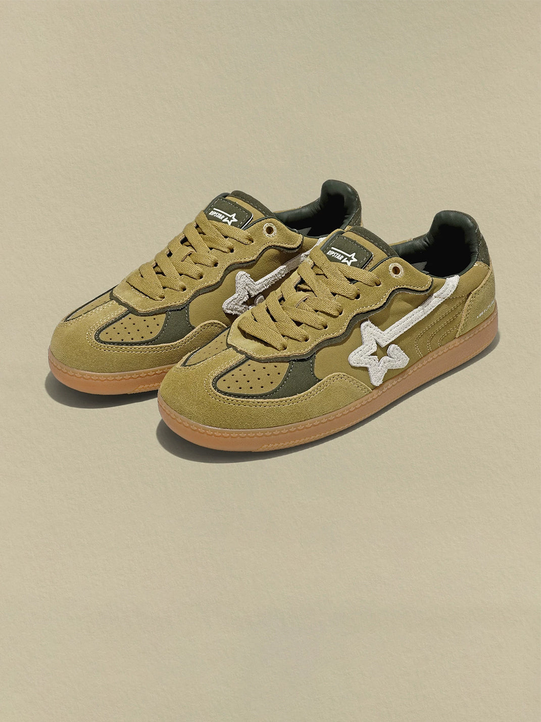 Avocado Suede Star-Panel Retro Trainers - View 10