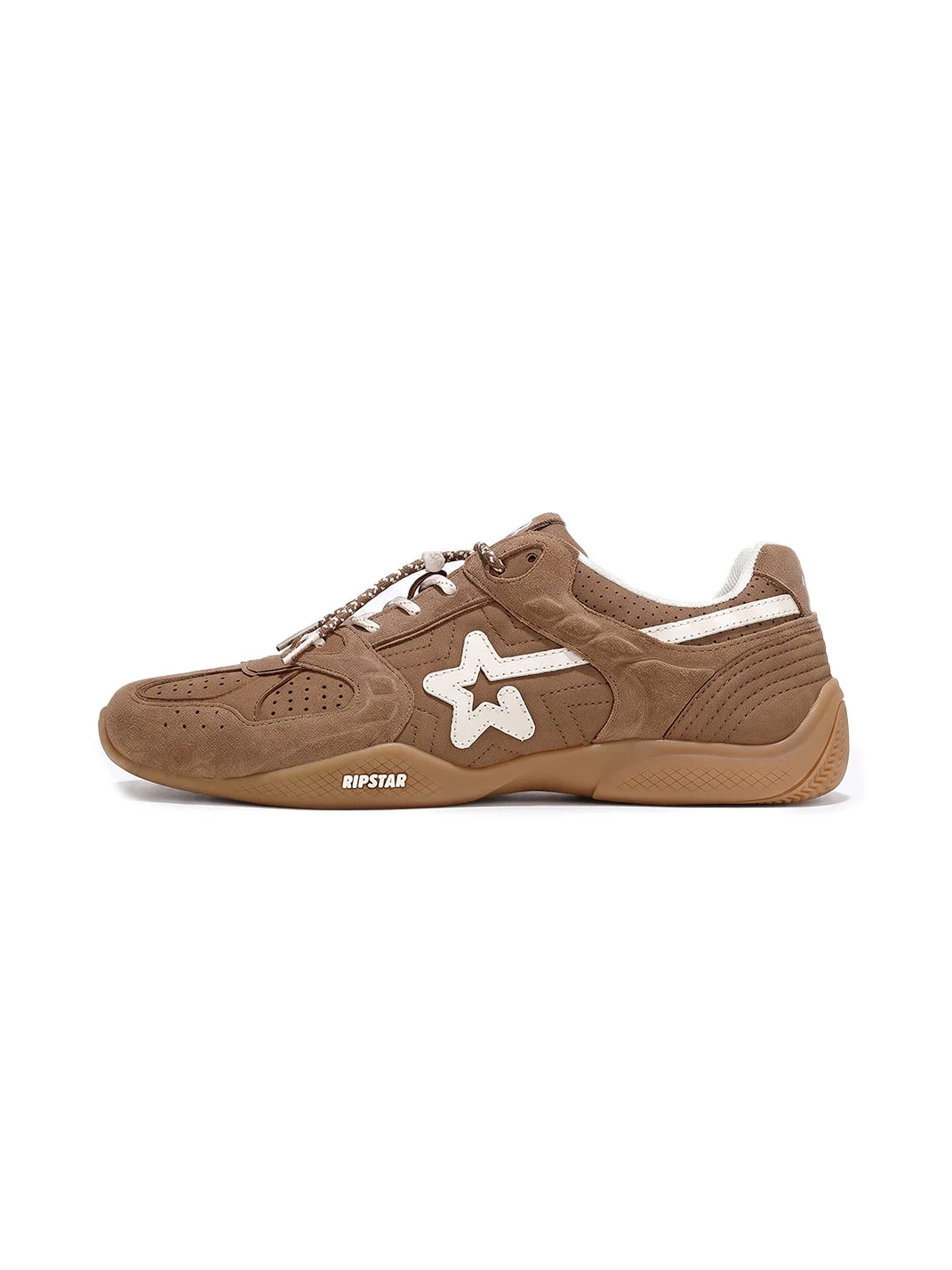 Mocha Suede Star-Panel Retro Trainers