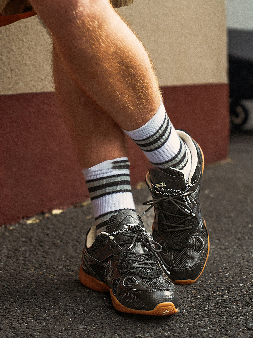Layered Black Drawcord Runner Sneakers - View 3