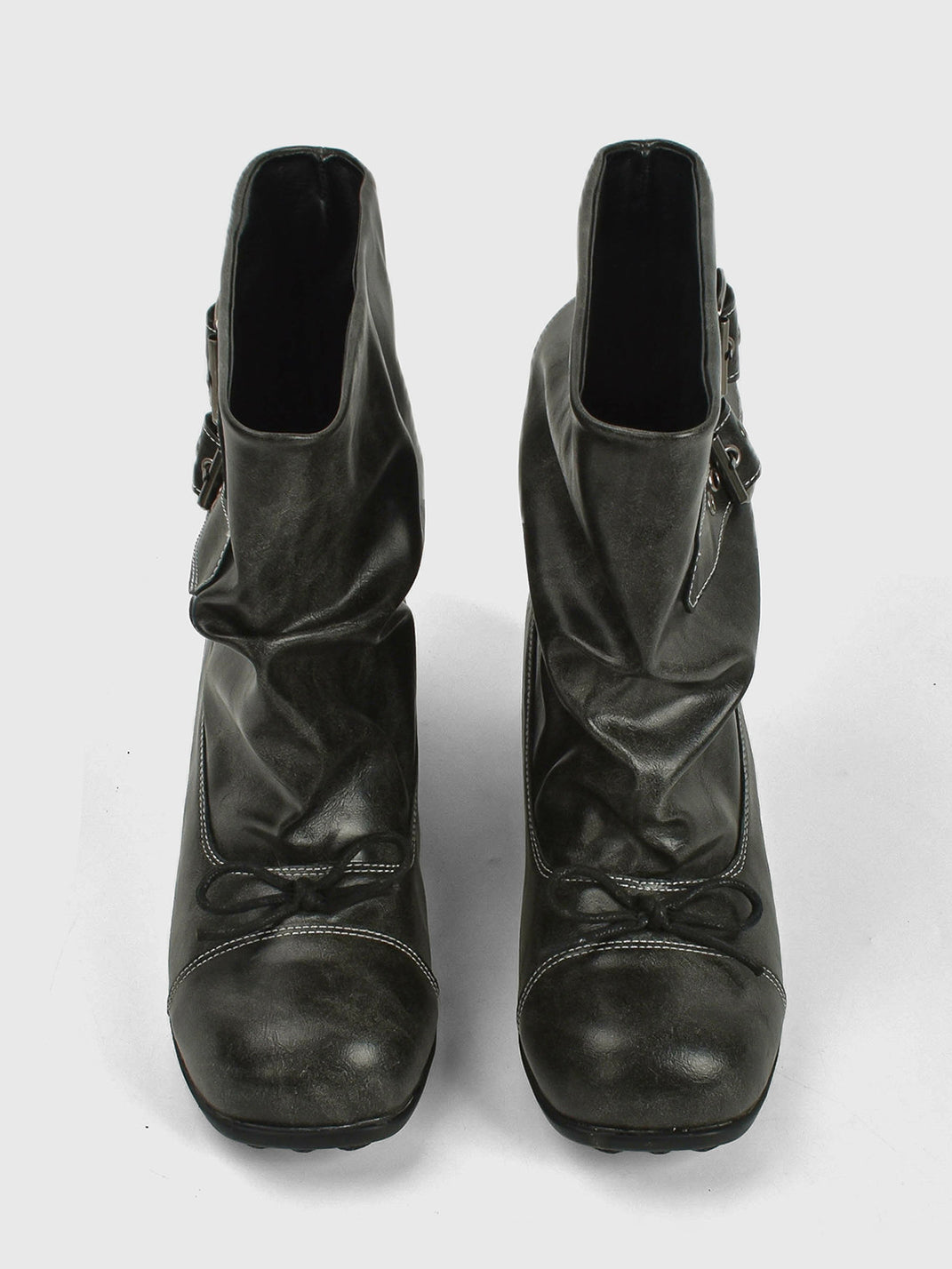 Ruched Multi-Buckle Mid-Calf Biker Boots - View 4
