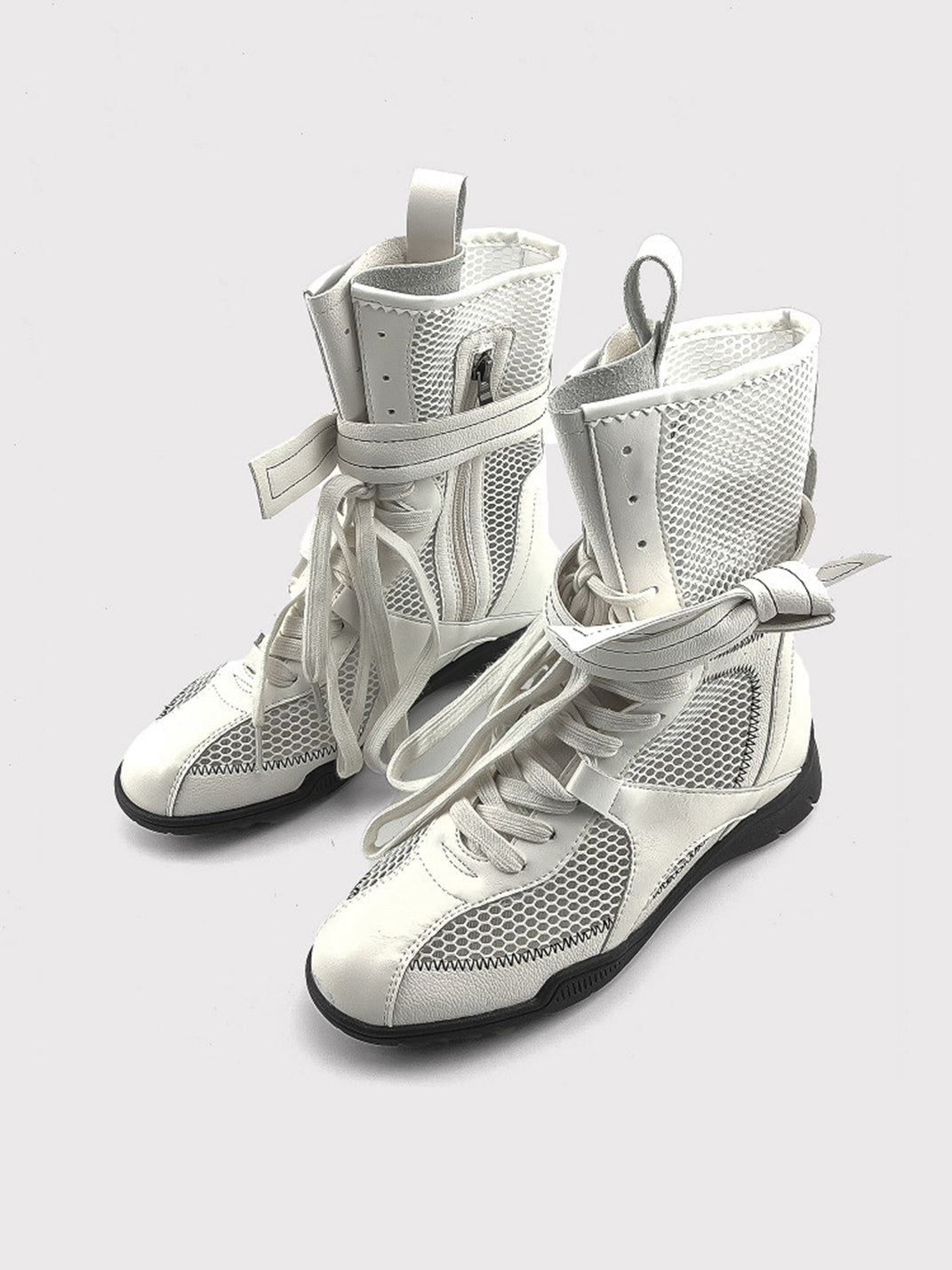 Bow-Lace Mesh Mid-Calf Sport Boots - View 5