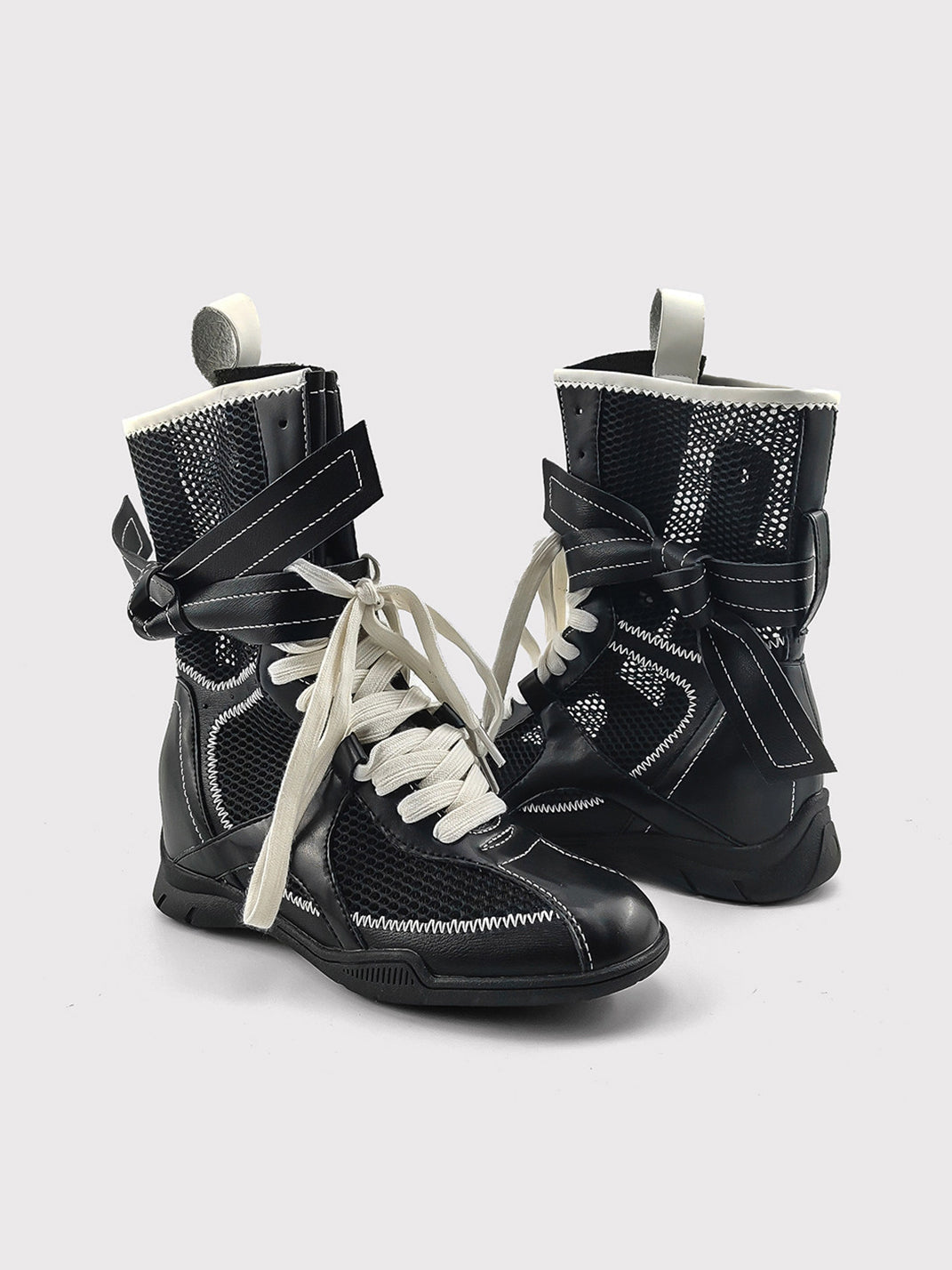 Bow-Lace Mesh Mid-Calf Sport Boots - View 12