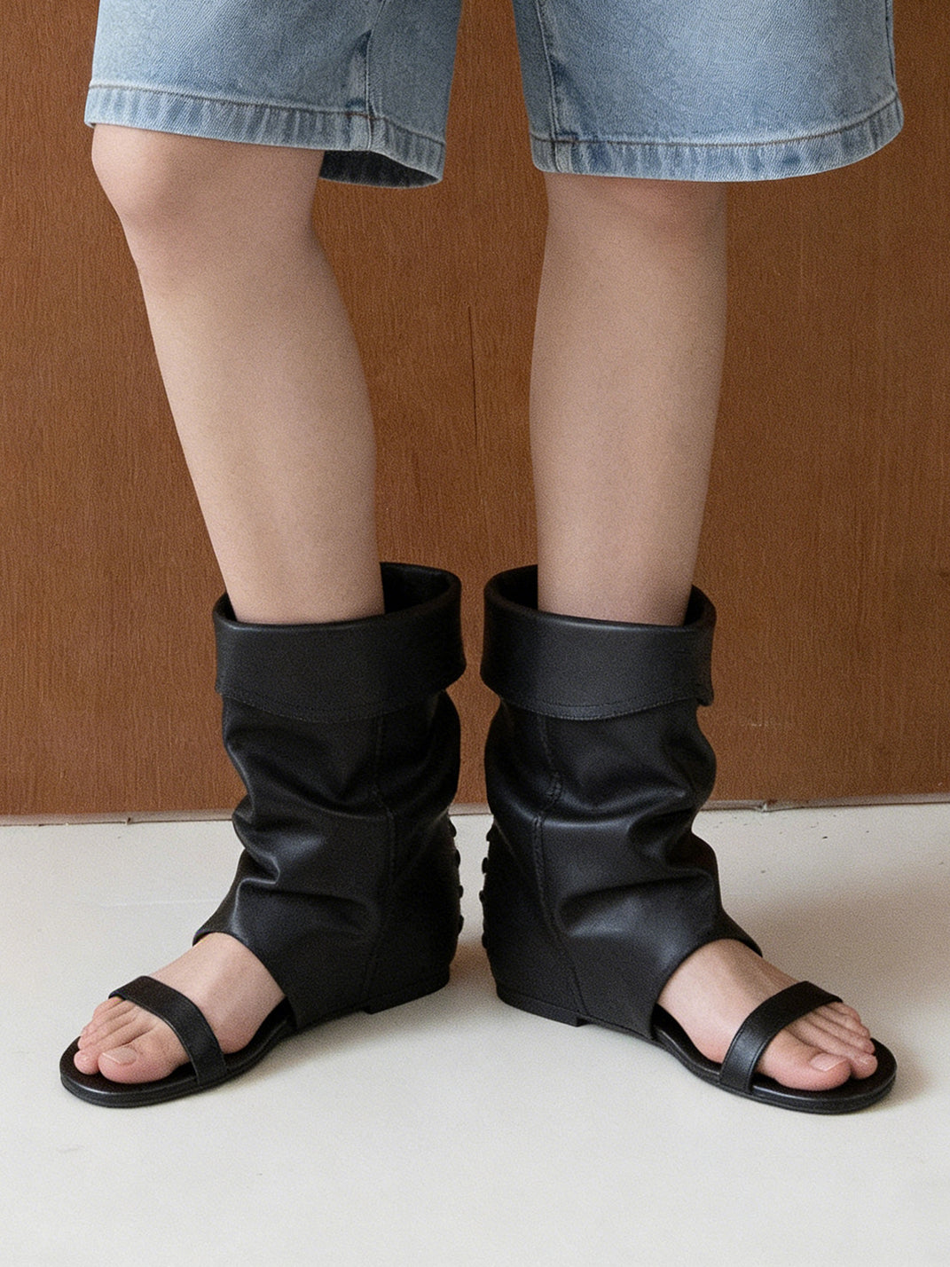 Open-Toe Slouchy Hidden-Wedge Sandal Boots - View 4