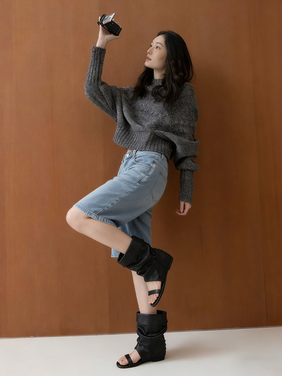 Open-Toe Slouchy Hidden-Wedge Sandal Boots - View 6