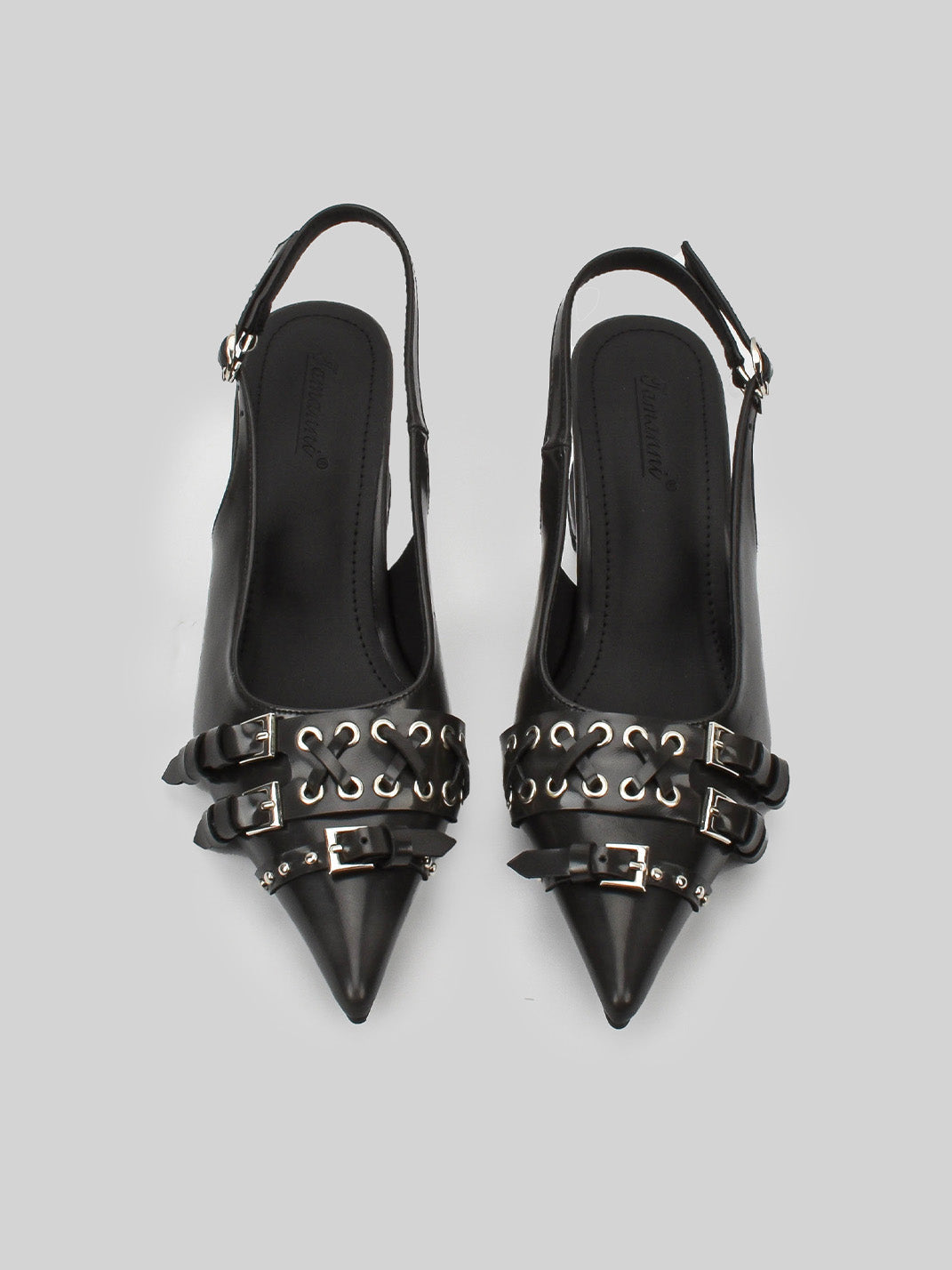 Studded Buckle Pointed-Toe Slingback Heels - View 13