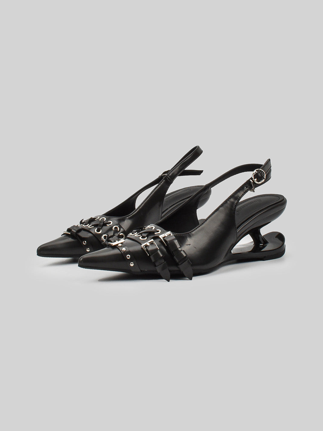 Studded Buckle Pointed-Toe Slingback Heels - View 19