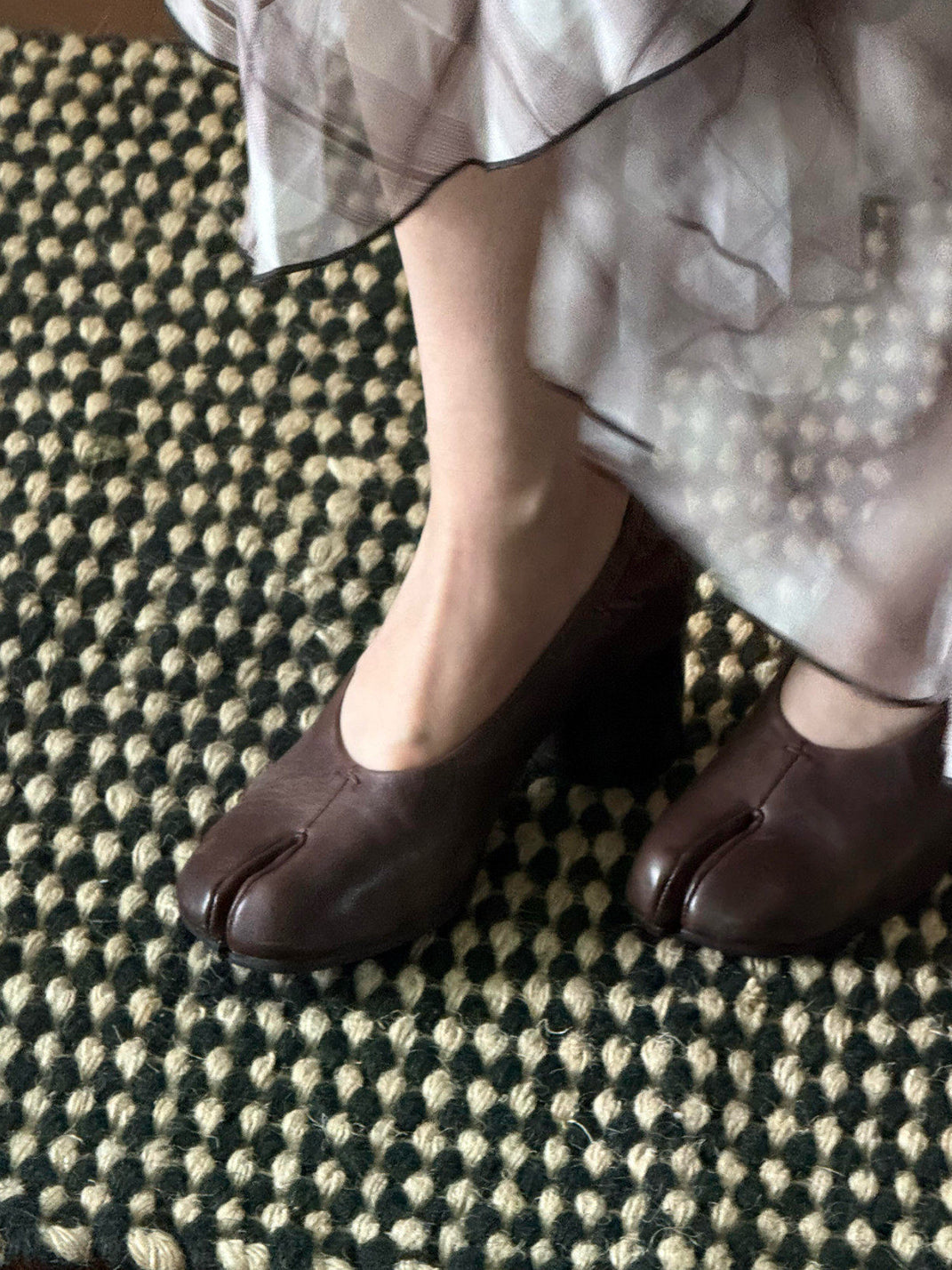 Tabi-Toe Leather Block-Heel Pumps - View 20