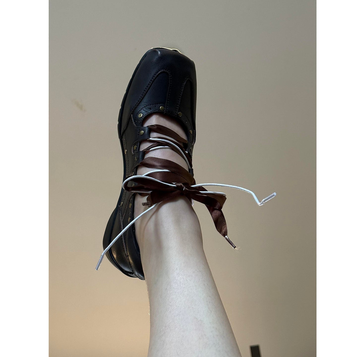 Ribbon-Wrapped Square-Front Trainer Flats - View 5