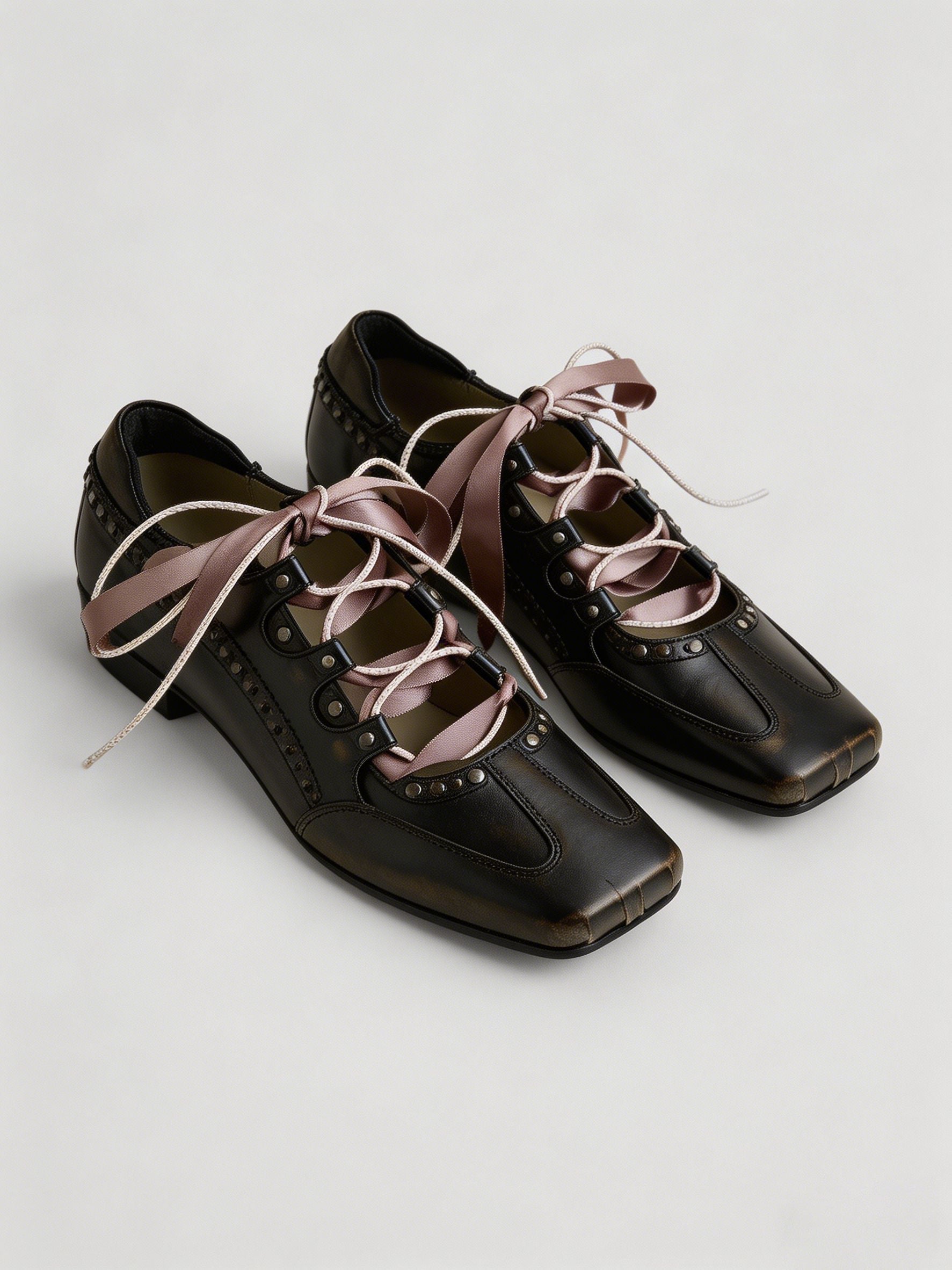 Ribbon-Wrapped Square-Front Trainer Flats - View 10