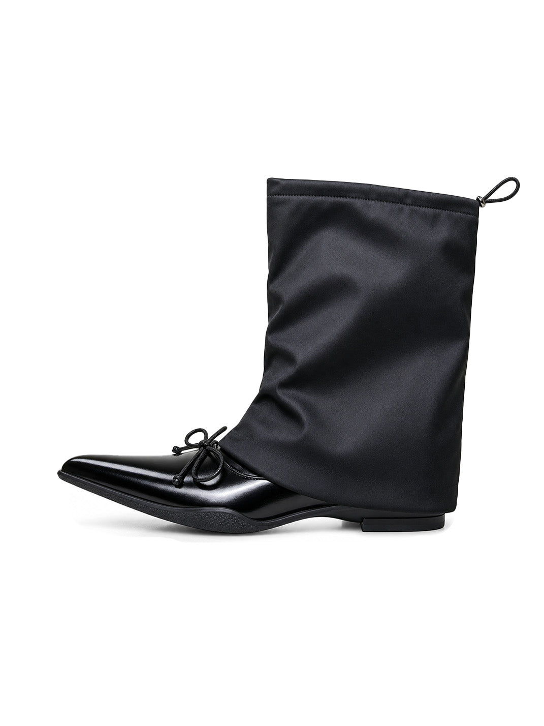 Satin-Shaft Pointed-Toe Mid-Calf Boots