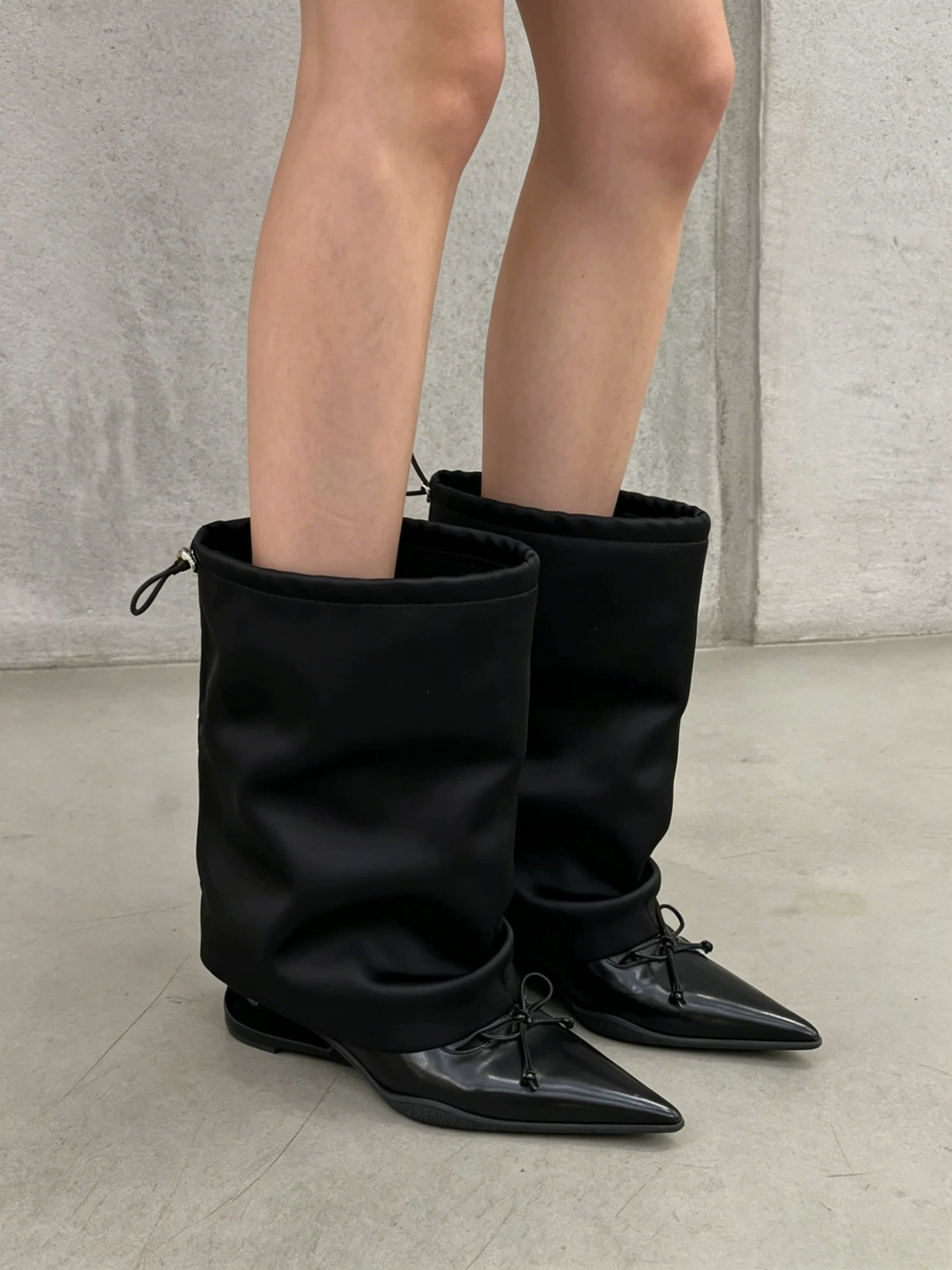 Satin-Shaft Pointed-Toe Mid-Calf Boots - View 6