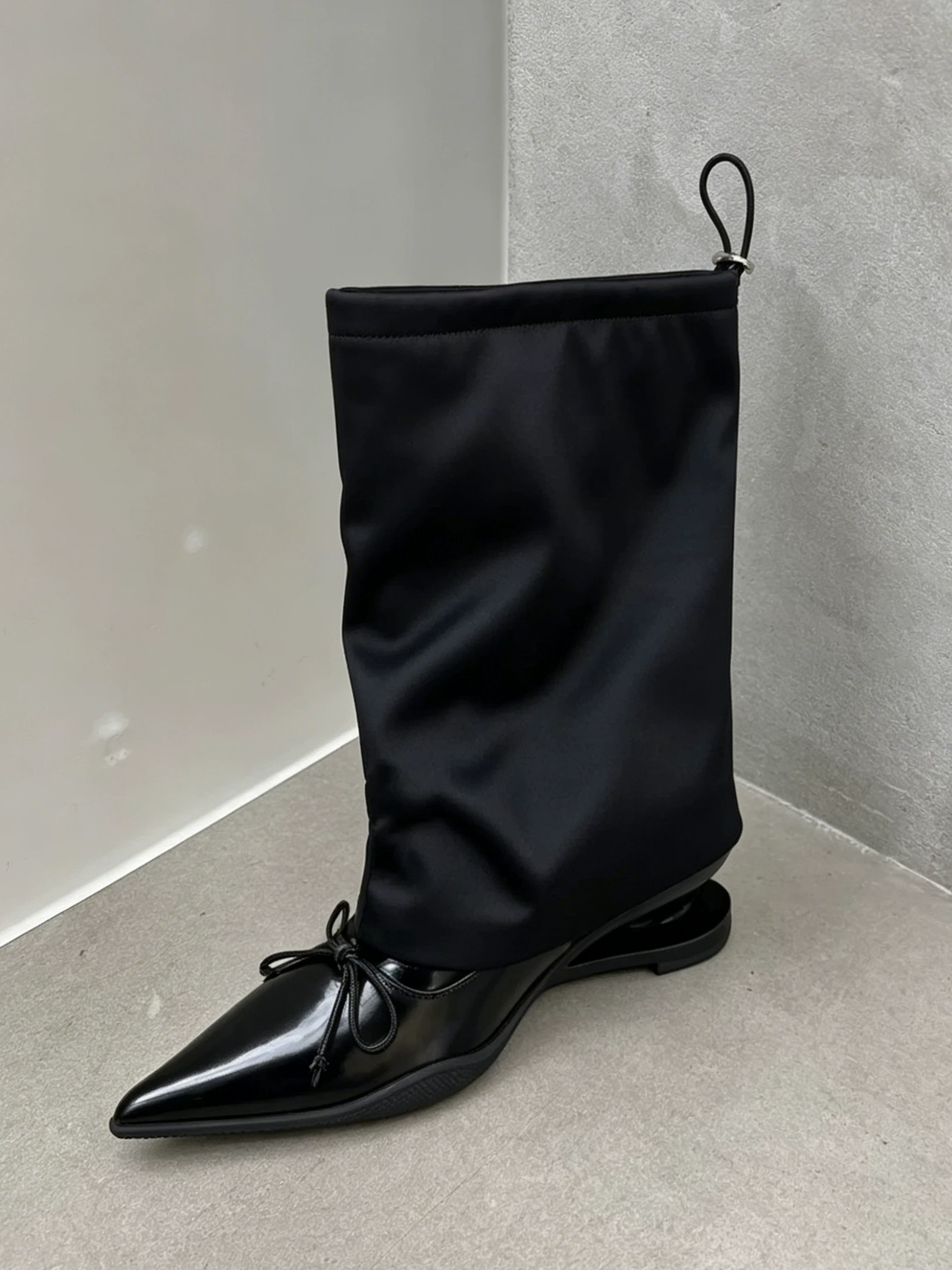 Satin-Shaft Pointed-Toe Mid-Calf Boots - View 14
