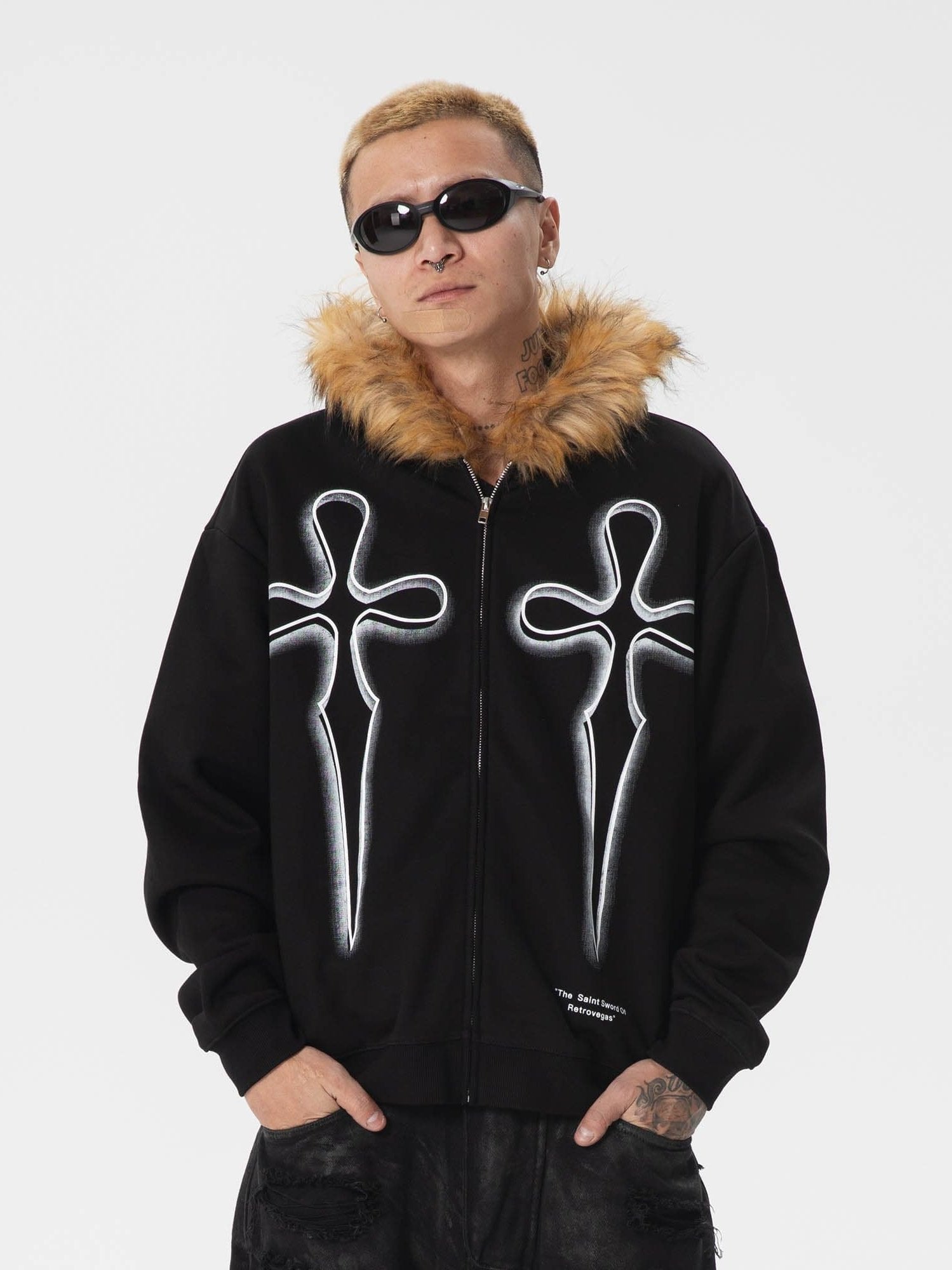 Gothic Cross Pelz Hoodie Jacke