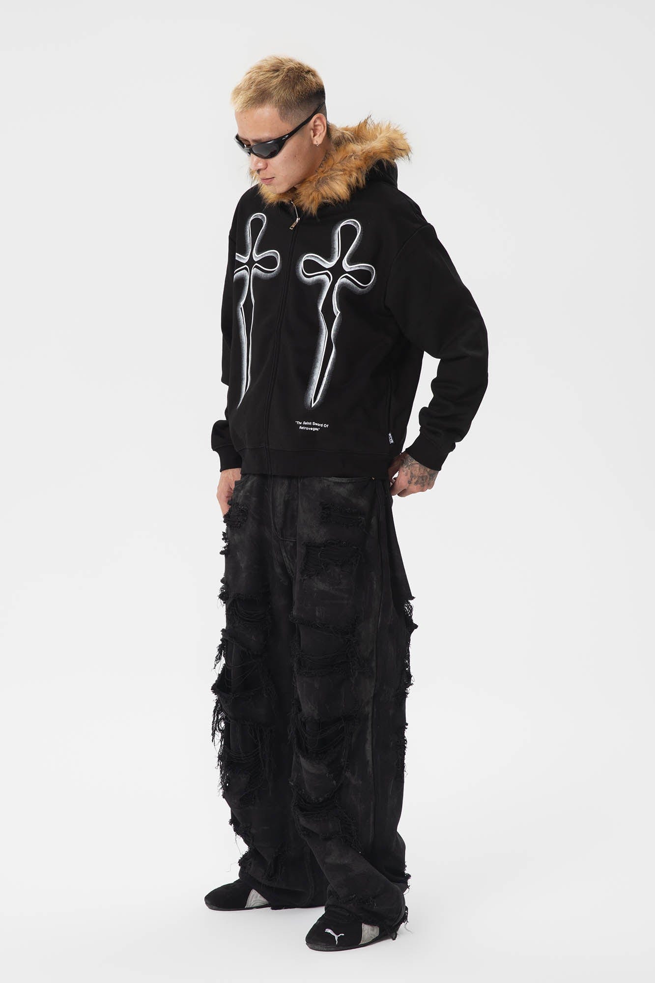 Gothic Cross Pelz Hoodie Jacke