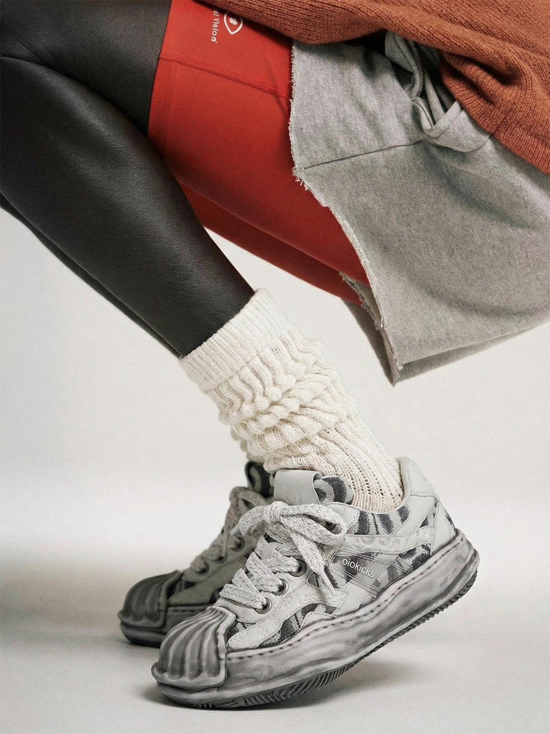 Distressed Shell-Toe Leather Skate Sneakers - View 2